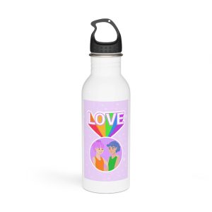 Young Couple Embracing With Rainbow Love Text Celebrating Pride Month Stainless Steel Water Bottle