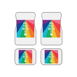 Rainbow Colored Background With All You Need Is Love Concept Pride Month Car Mats Set Of 4