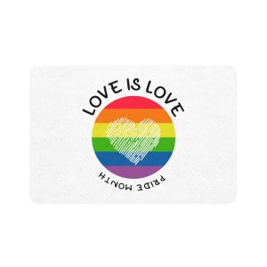 Lgbt Pride Month Love Is Love Lgbtq Symbol With Lgbt Pride Round Rainbow Flag With Heart Gay Pride Pet Food Mat 12x18