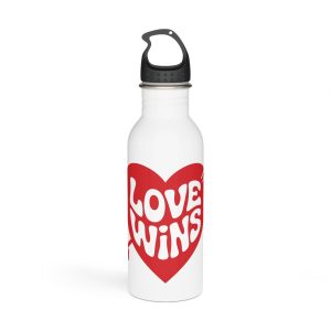 Love Wins Inscription Red Heart Pierced With Cupid39s Arrow Transparent Background Stainless Steel Water Bottle