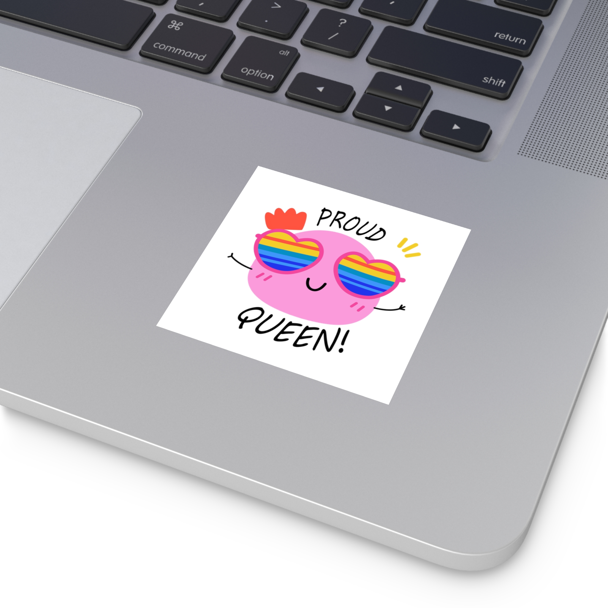 Pink Blob With Rainbow Heart Sunglasses Saying Proud Queen Flat Sticker Laminate Stickers Square - Image 3