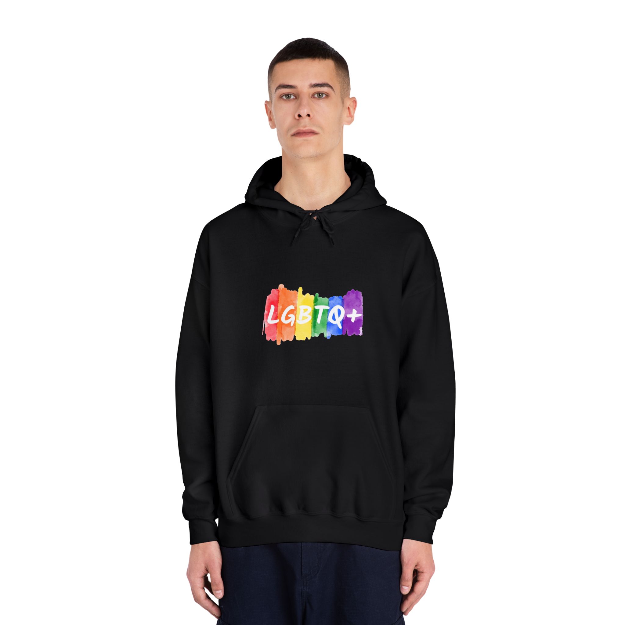 Lgbtq Logo Lettering Text Vector Rainbow Watercolor Paint Textured Colorful Stripes Unisex Dryblend Hooded Sweatshirt - Image 11
