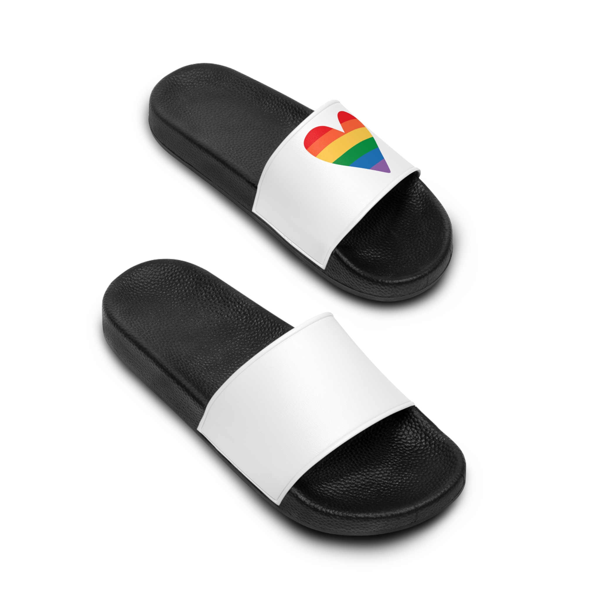 Vector Hand Drawn Lgbt Rainbow Flag Heart Mens Slide Sandals - Image 4