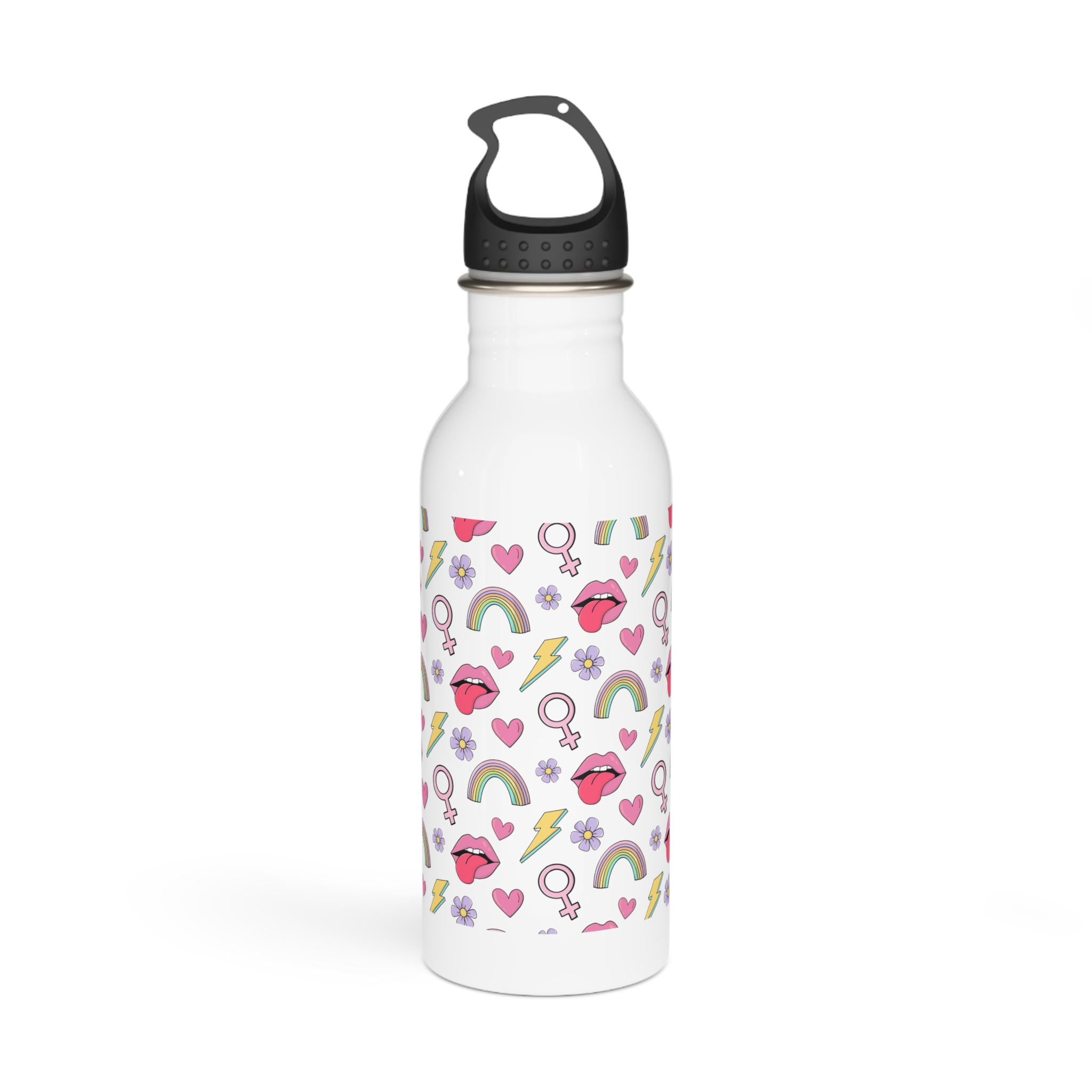 Colorful Seamless Pattern With Feminist Pride Symbols Stainless Steel Water Bottle