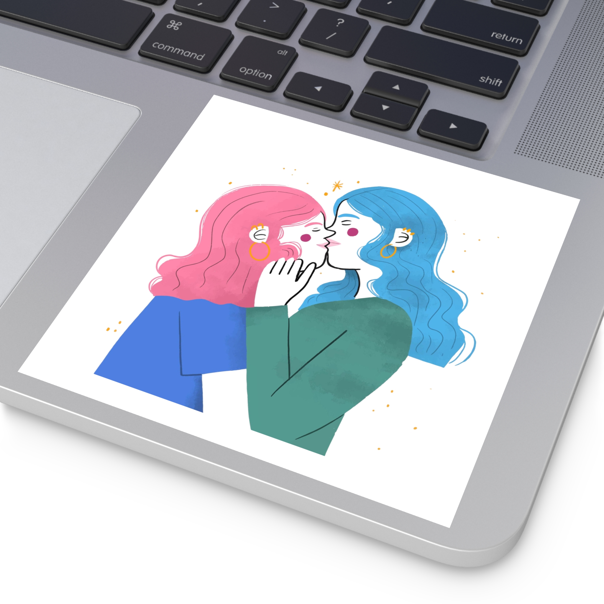 Hand Drawn Lesbian Kiss Illustration Laminate Stickers Square - Image 47