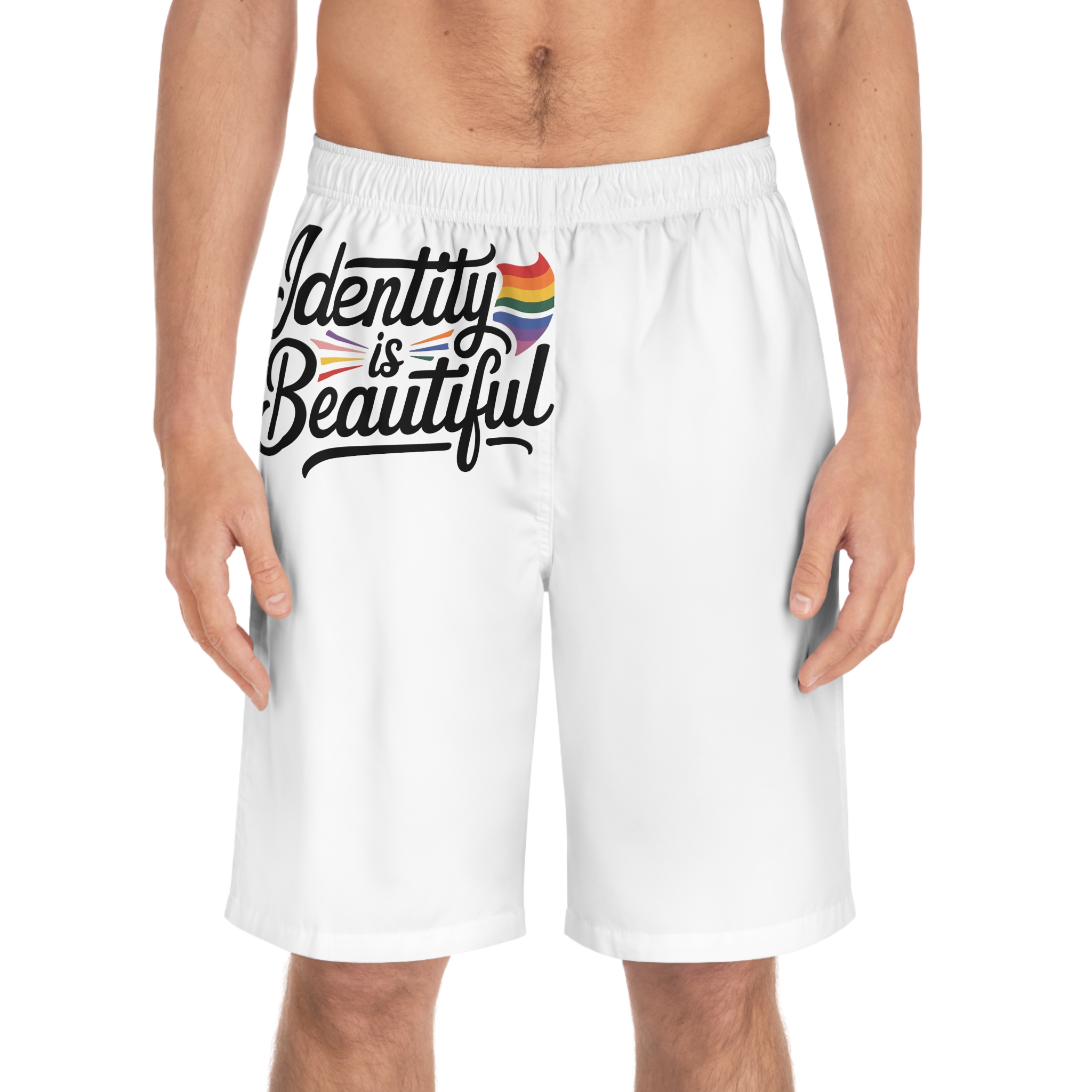 Identity Is Beautiful T Shirt Design Isolated White Background Mens Board Shorts Aop - Image 3