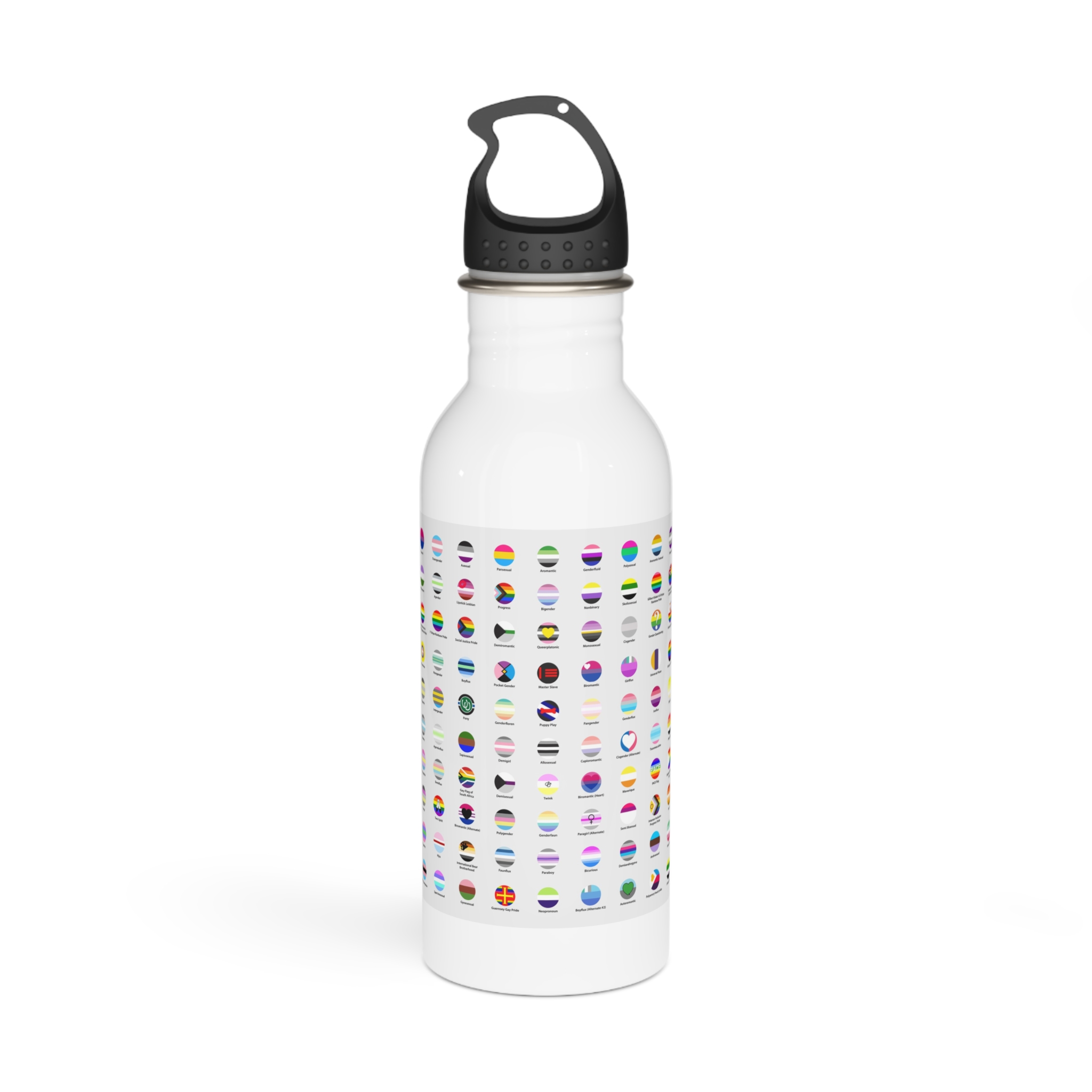 Circular Lgbtq Pride Flags Collection Chart Representing Diverse Gender Sexual Identities Stainless Steel Water Bottle
