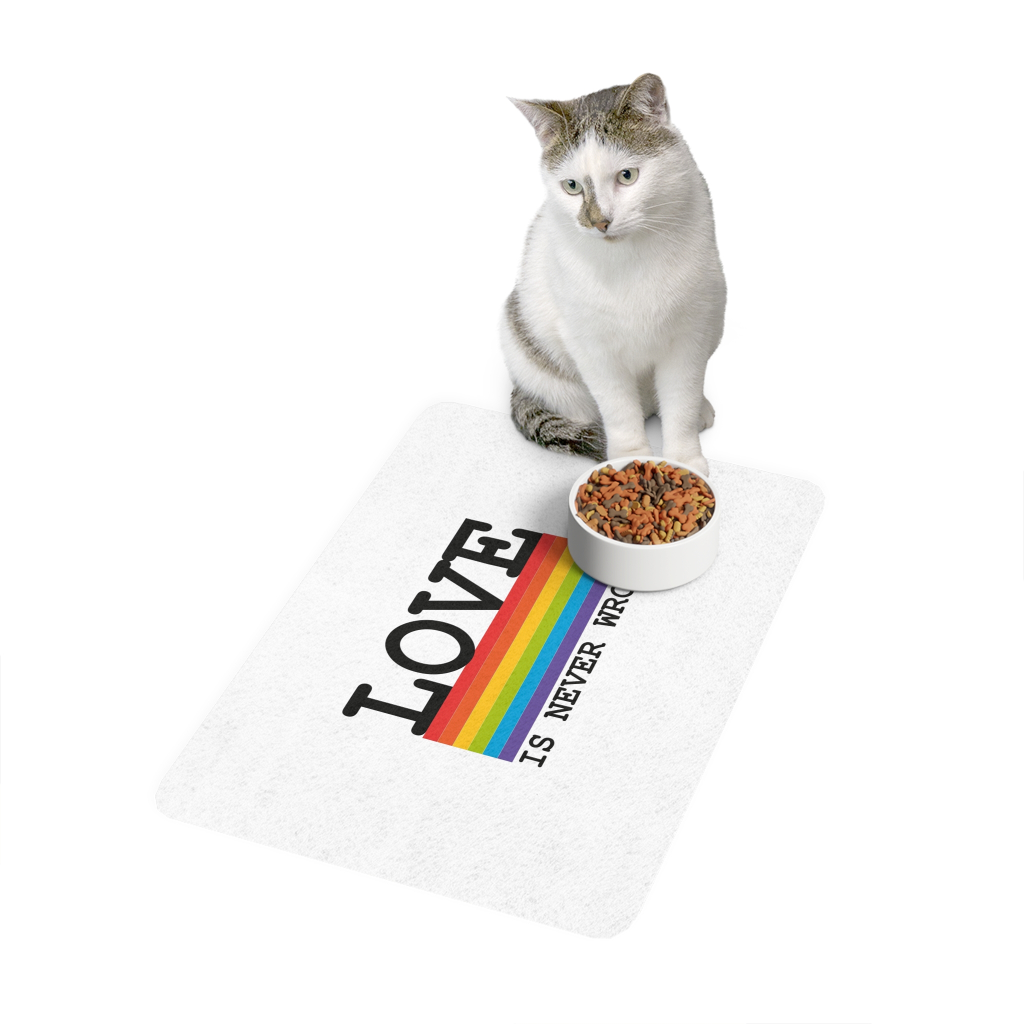 Lgbt Flag Rainbow With Lettering Love Is Never Wrong Lgbt Pride Month Pet Food Mat 12x18 - Image 3
