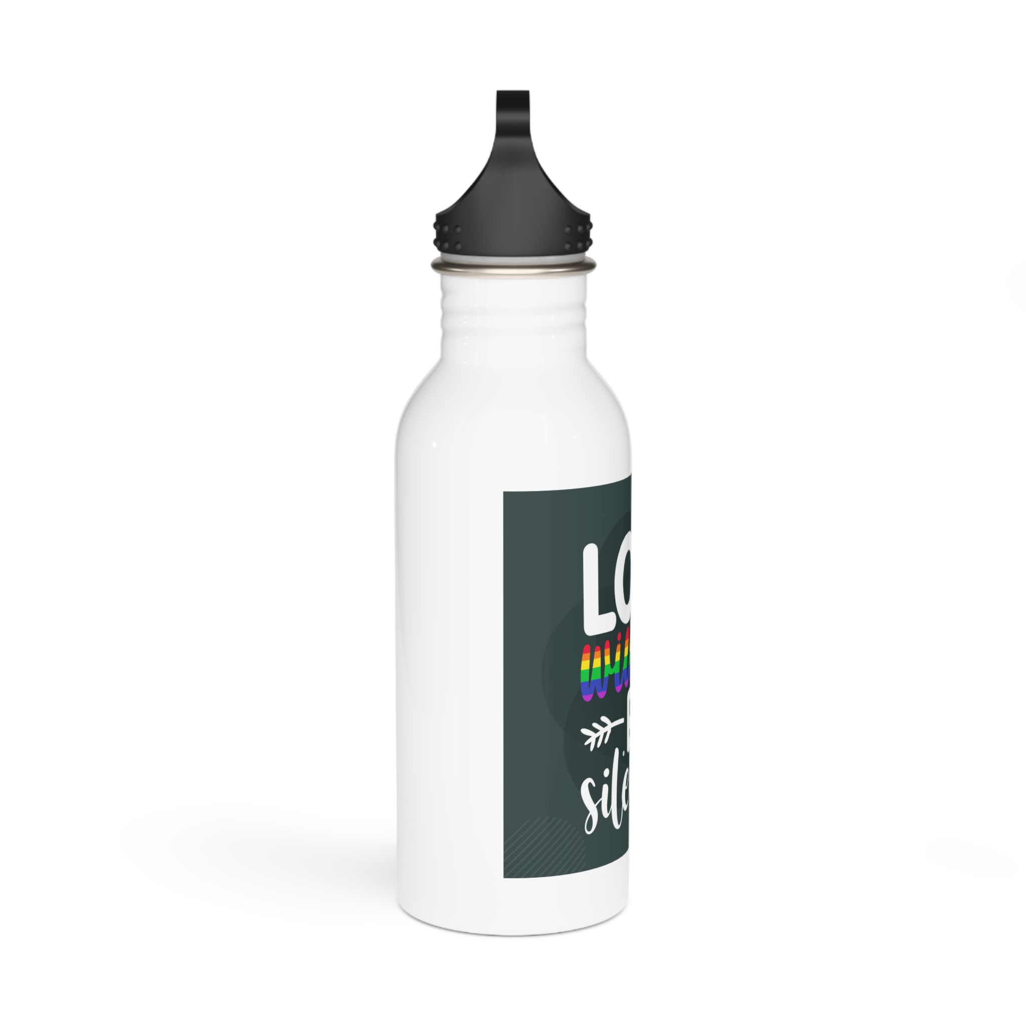 Love Will Be Silenced Premium Gay Pride Lettering Vector Design Stainless Steel Water Bottle - Image 2