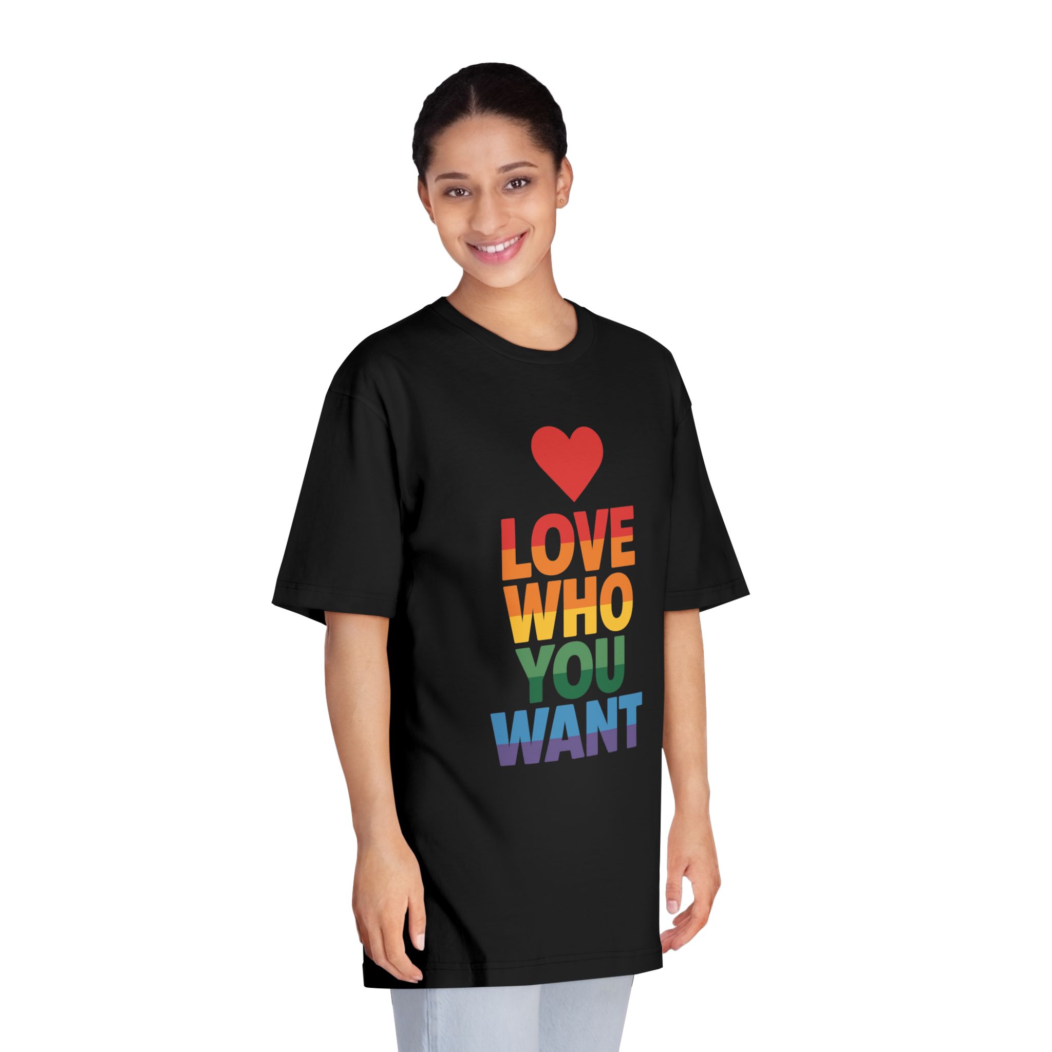 Rainbowcolored Text With Heart Symbol Saying Love Who You Want - Unisex Classic Crewneck T Shirt - Image 7
