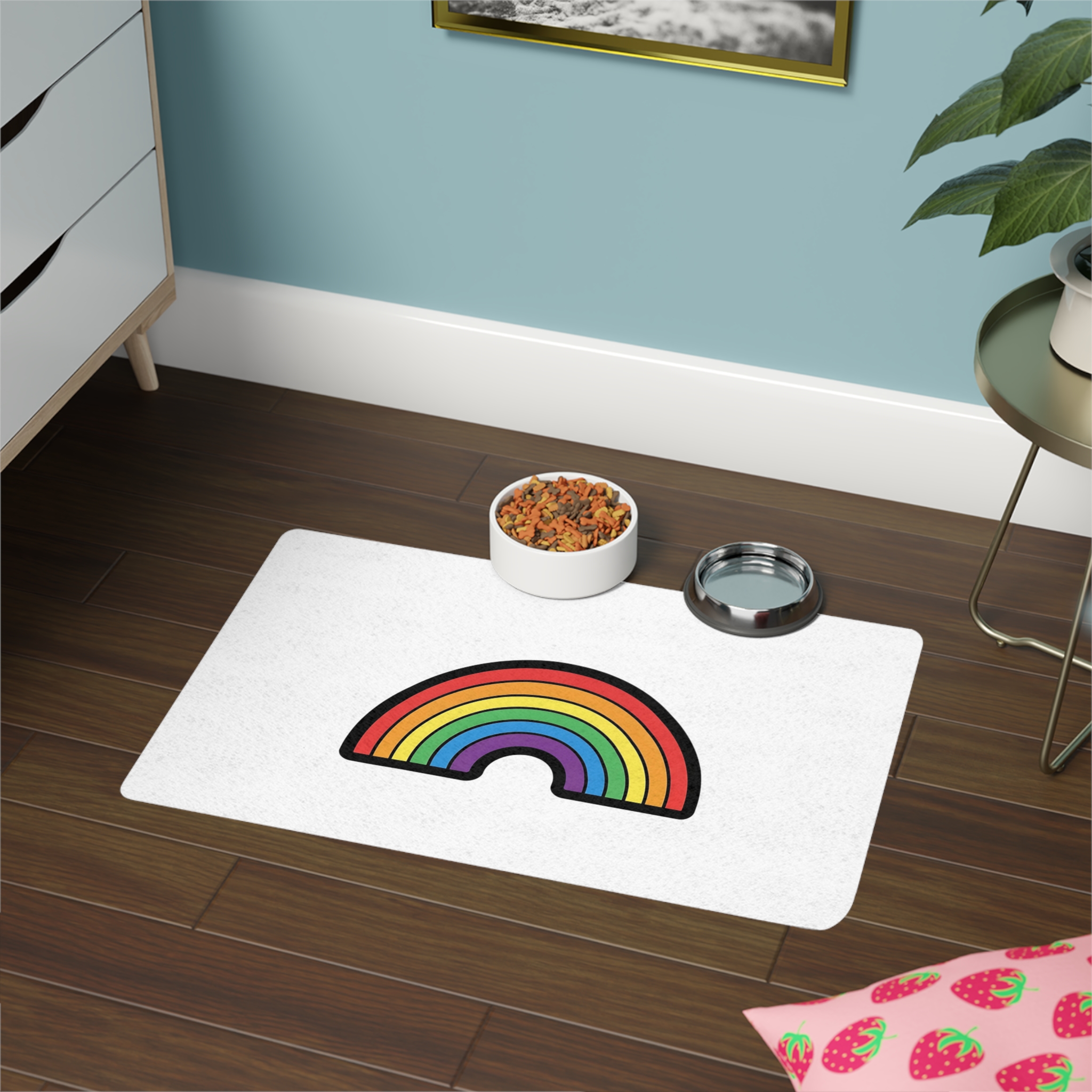 Colorful Rainbow Illustration White Background Pet Food Mat 12x18 - Image 4