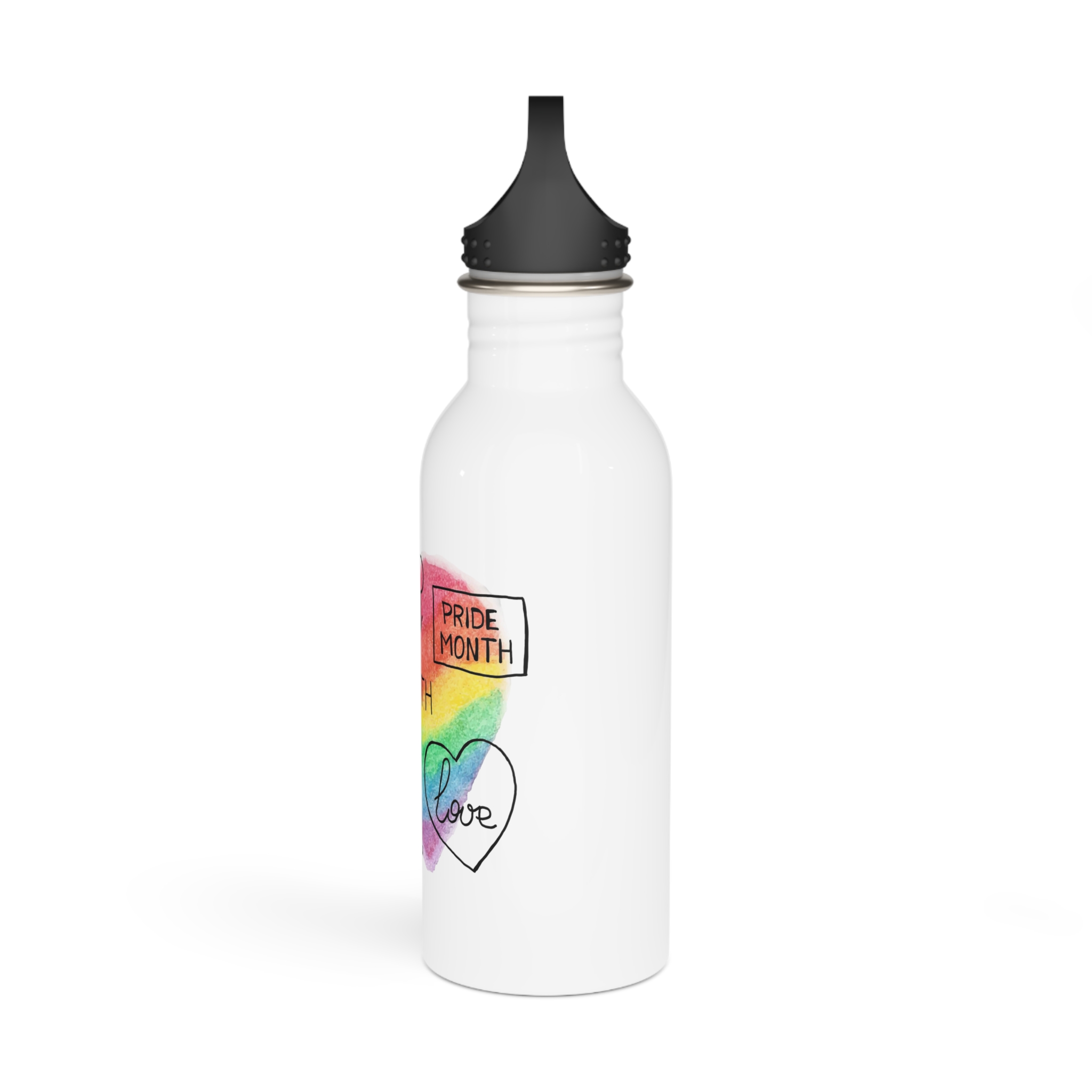 Lgbtq Hand Drawn Symbols Rainbow Coloured Heart Background Stainless Steel Water Bottle - Image 4