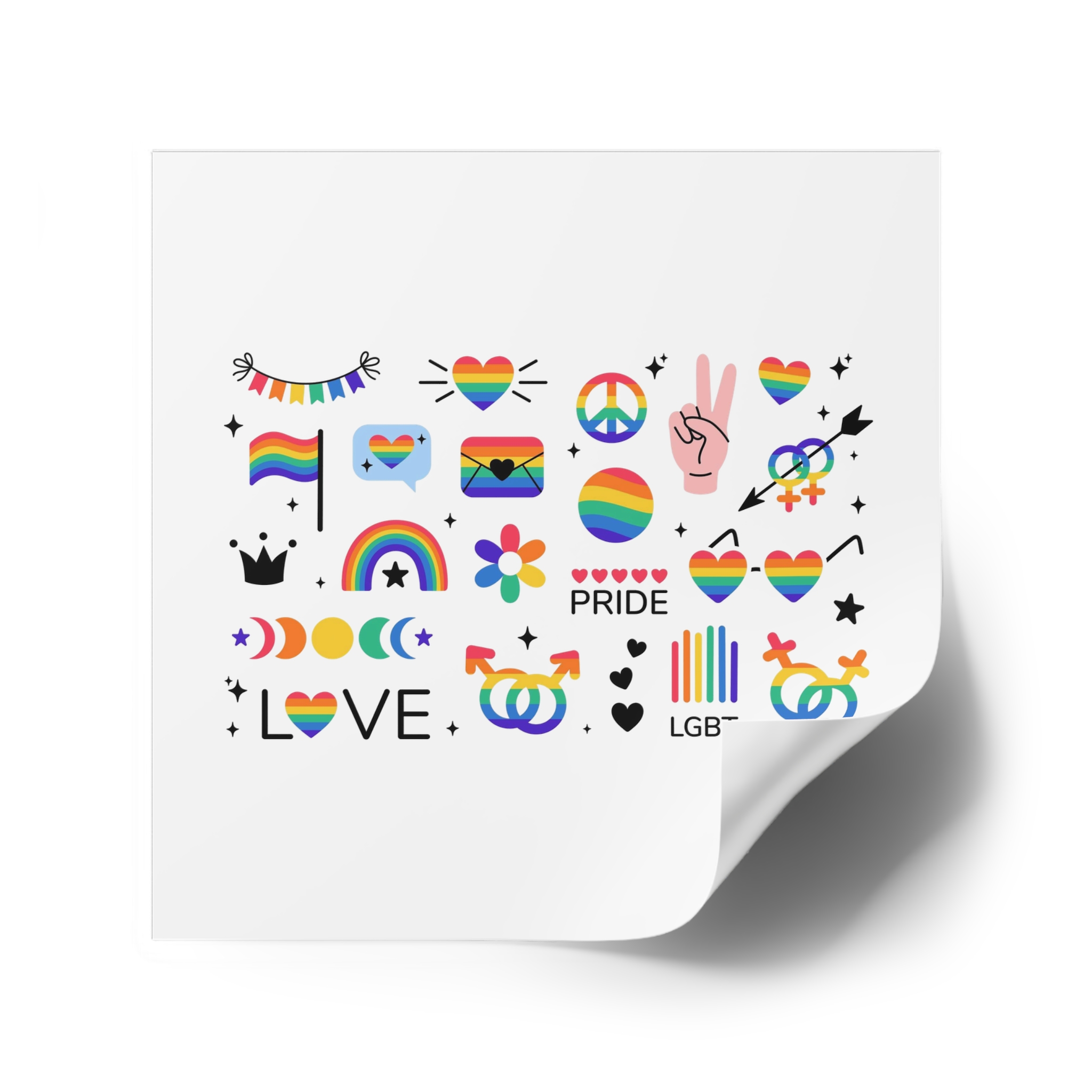 Lgbt Stickers Pack Doodle Style Lgbtq Set Lgbt Pride Community Symbols Rainbow Colored Element Laminate Stickers Square - Image 34