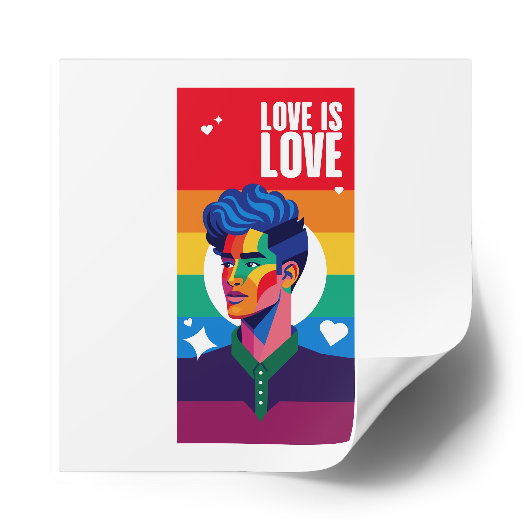 Poster Man With Rainbow Colored Face Rainbow Colored Background Laminate Stickers Square - Image 50