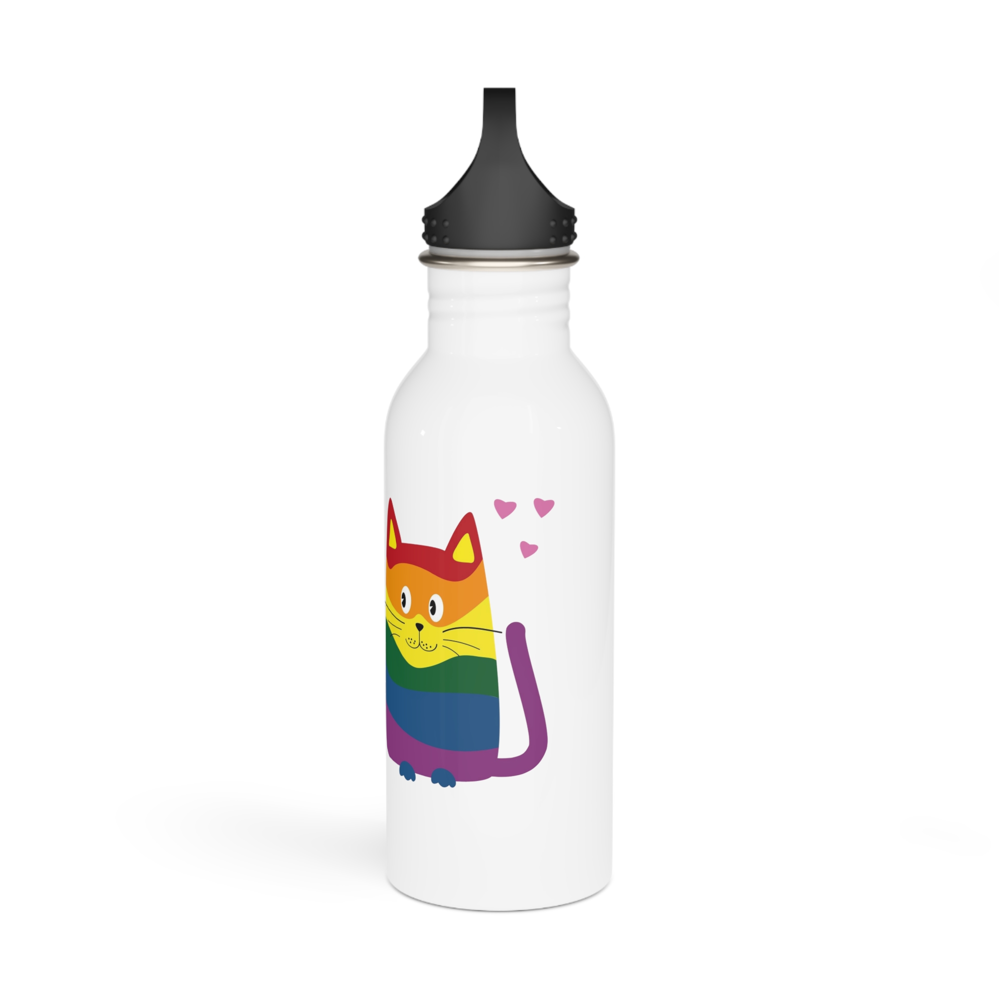 Family Cats With Child Happy Parents Cats Romantic Couple Stainless Steel Water Bottle - Image 4