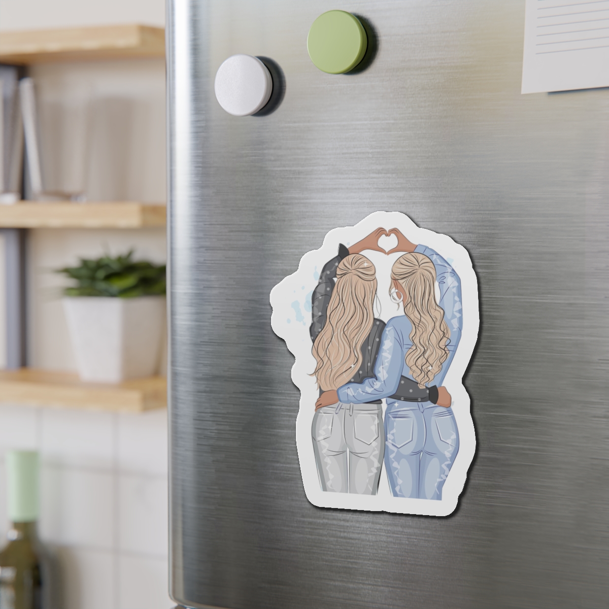 Two Girls Friends Sister Friends With Long Hair Hugging Friendship Day Print Valentine Vector(1) Die Cut Magnets - Image 15