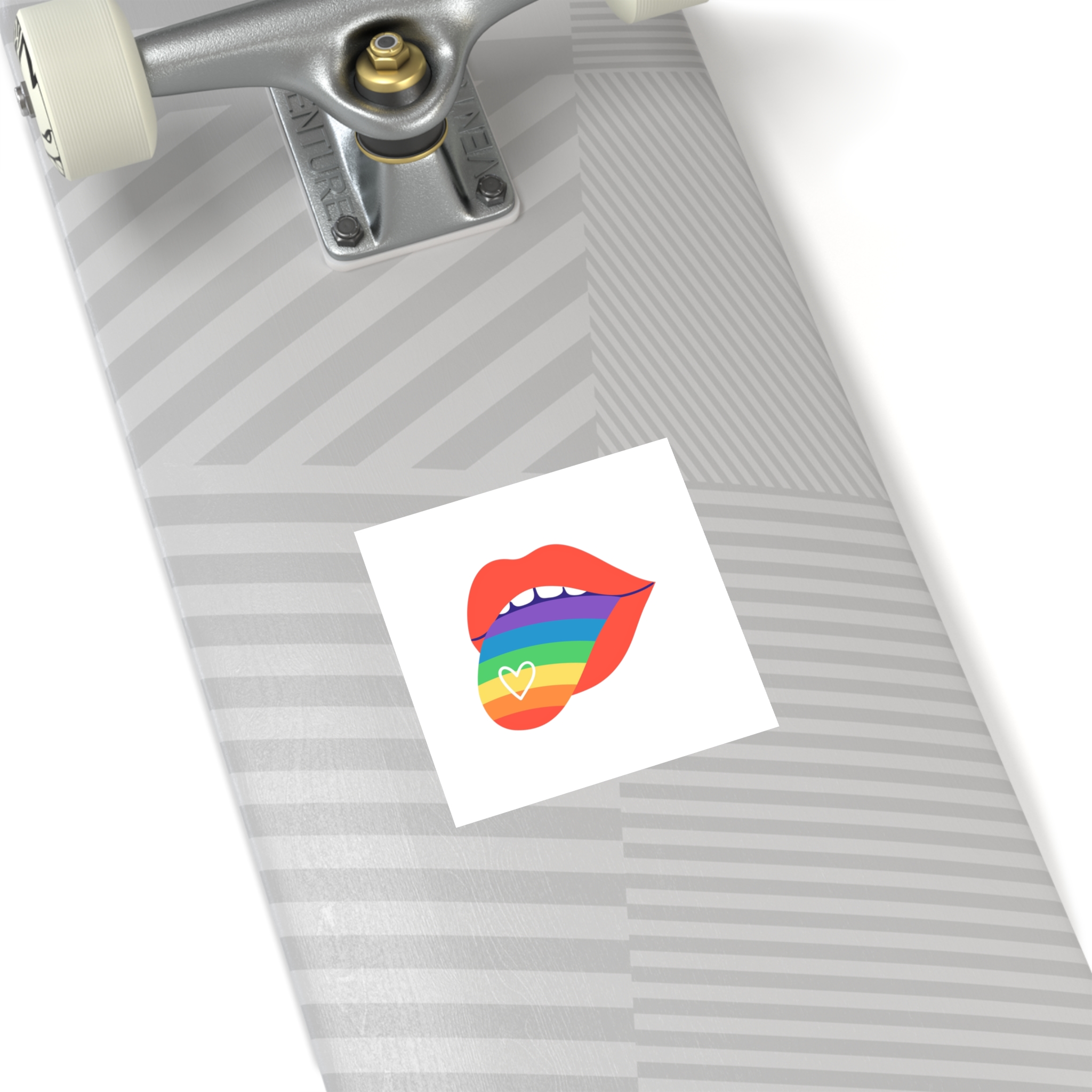 Open Red Lips With Rainbow Tongue Hand Drawn Vector Illustration Laminate Stickers Square - Image 20