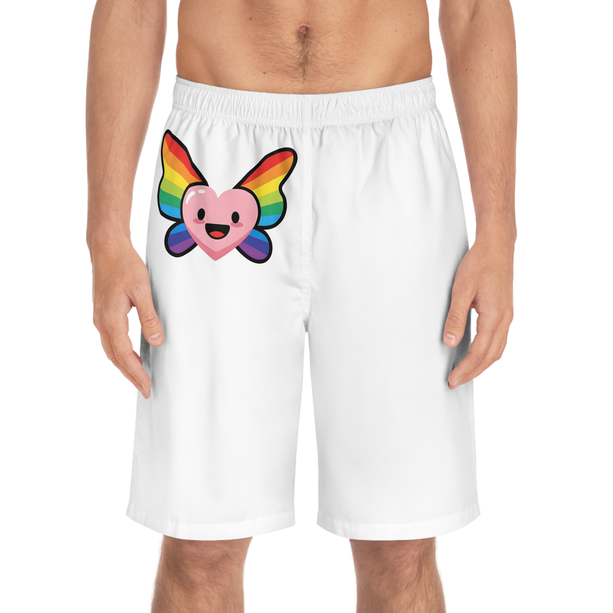 Happy Rainbow Heart Butterfly Mens Board Shorts Aop - Image 3
