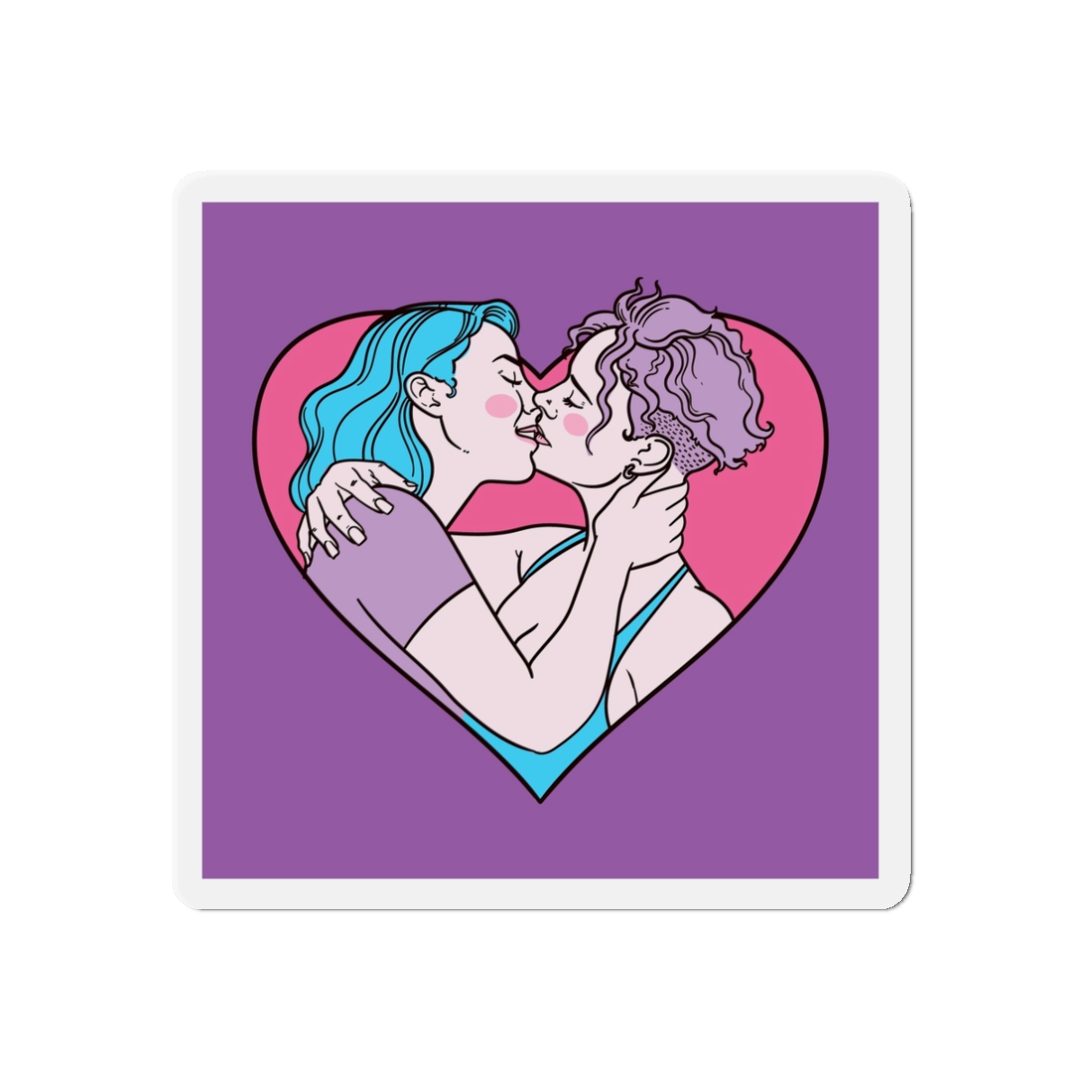 Hand Drawn Affectionate Lesbian Kiss Die Cut Magnets - Image 4