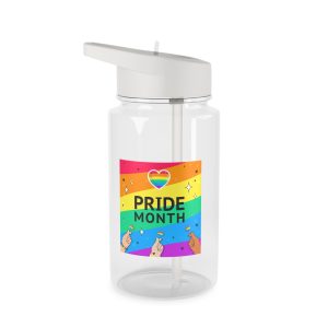 Pride Month Greeting Card Vector Illustration Hand Symbol Mini Heart Rainbow Flag Tritan Water Bottle