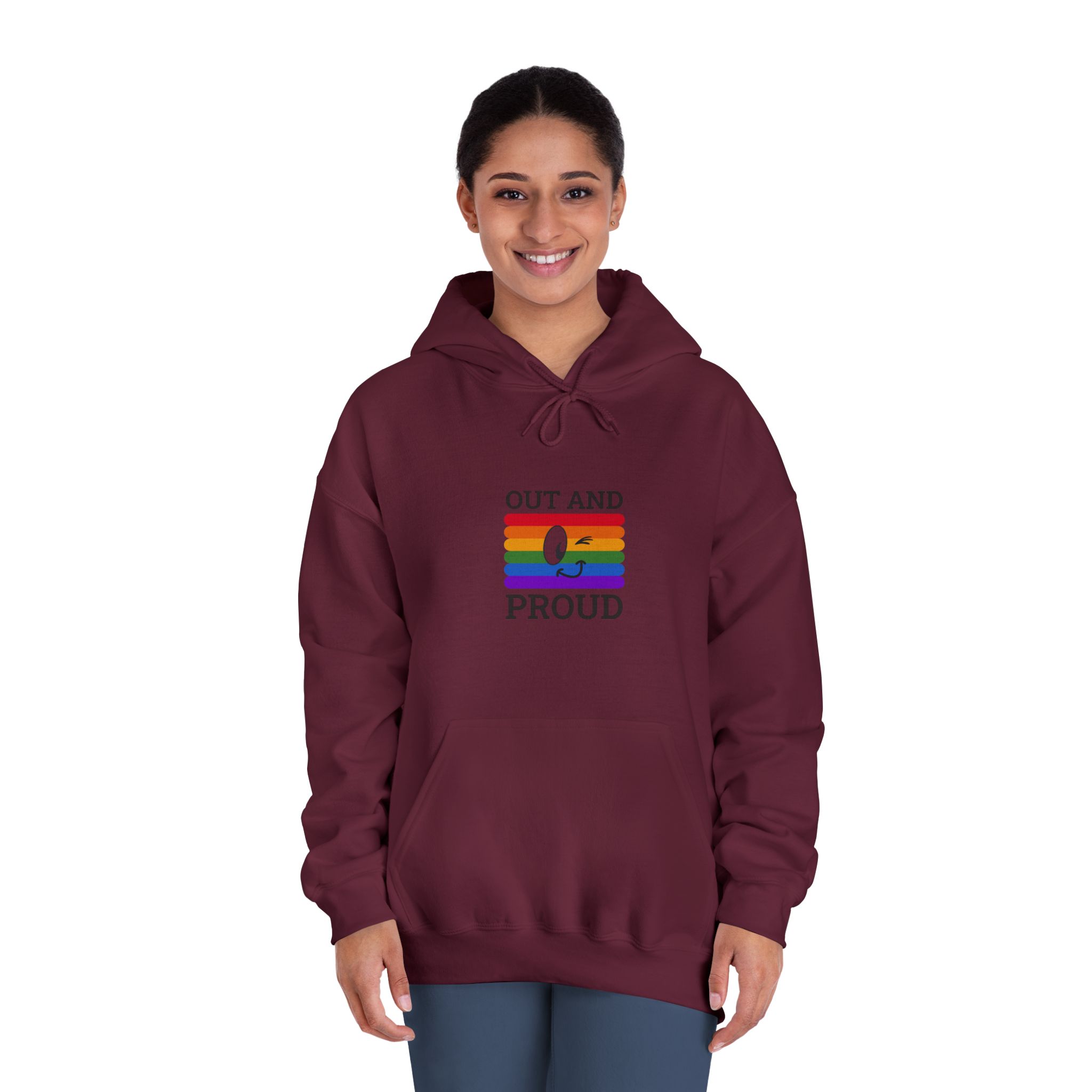 Out Proud Lgbtq Pride Month Quote Book Lover Rainbow Flag Hand Drawn Art White Background Unisex Dryblend Hooded Sweatshirt - Image 20