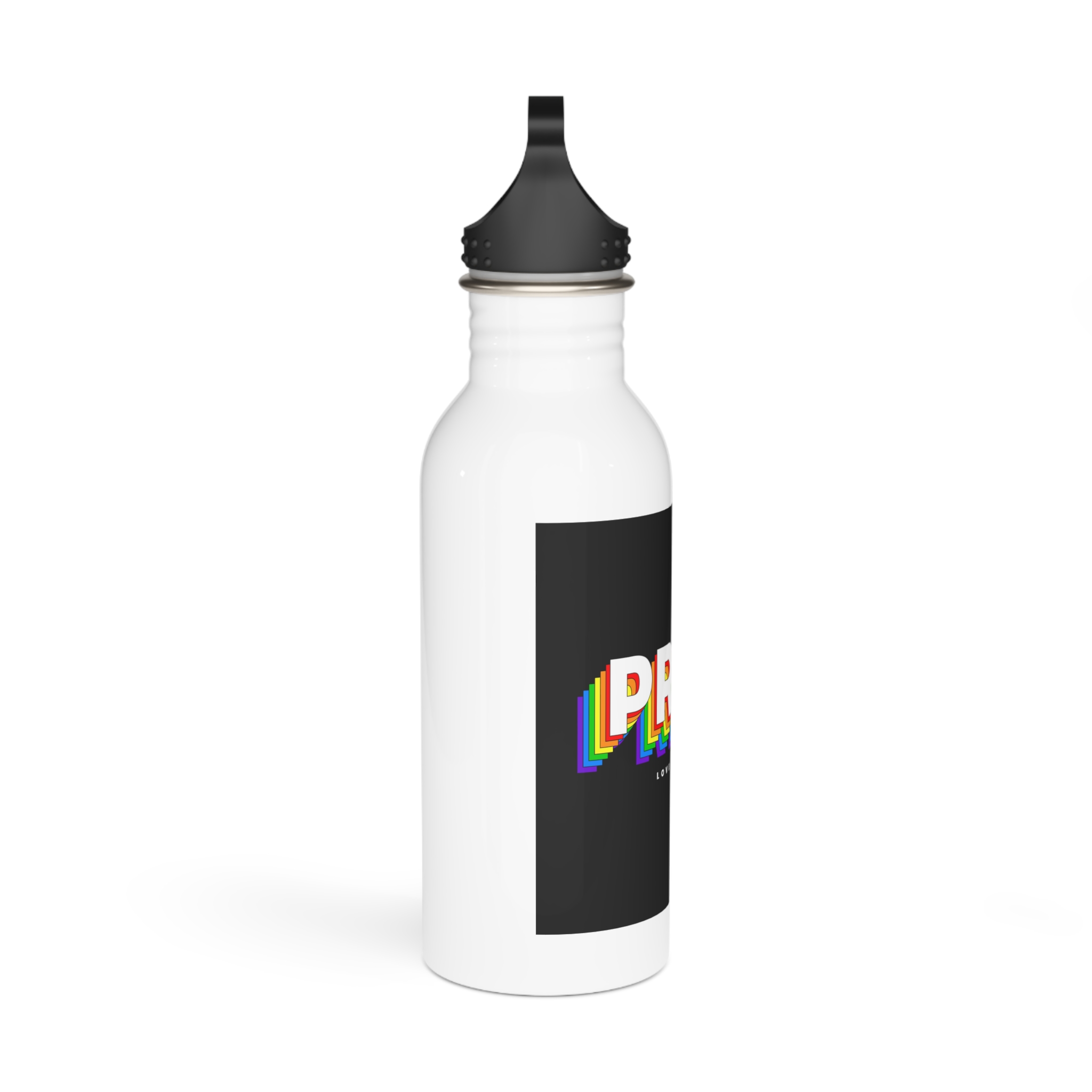 Vibrant Rainbow Pride Love Is Love Message Stainless Steel Water Bottle - Image 2