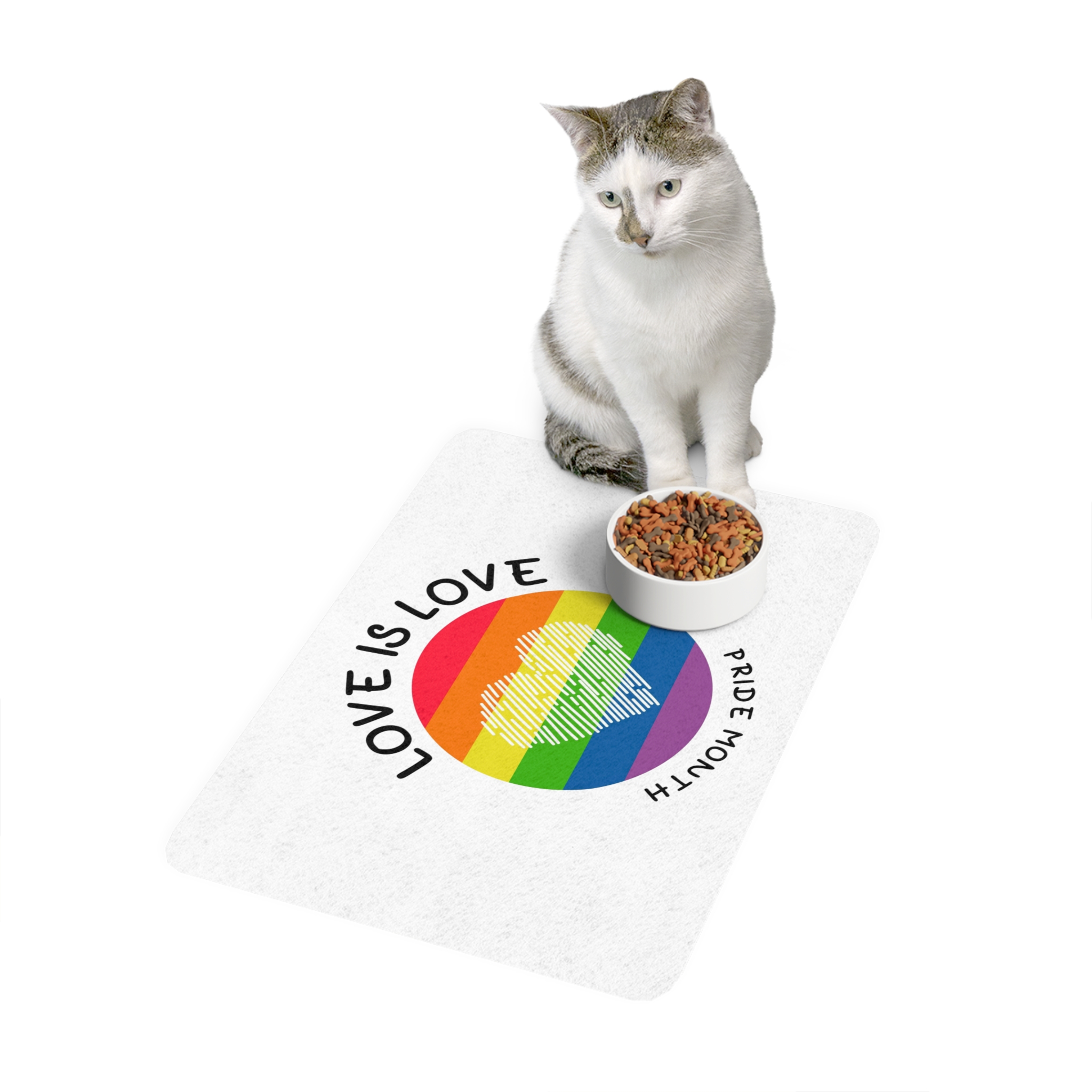 Lgbt Pride Month Love Is Love Lgbtq Symbol With Lgbt Pride Round Rainbow Flag With Heart Gay Pride Pet Food Mat 12x18 - Image 3