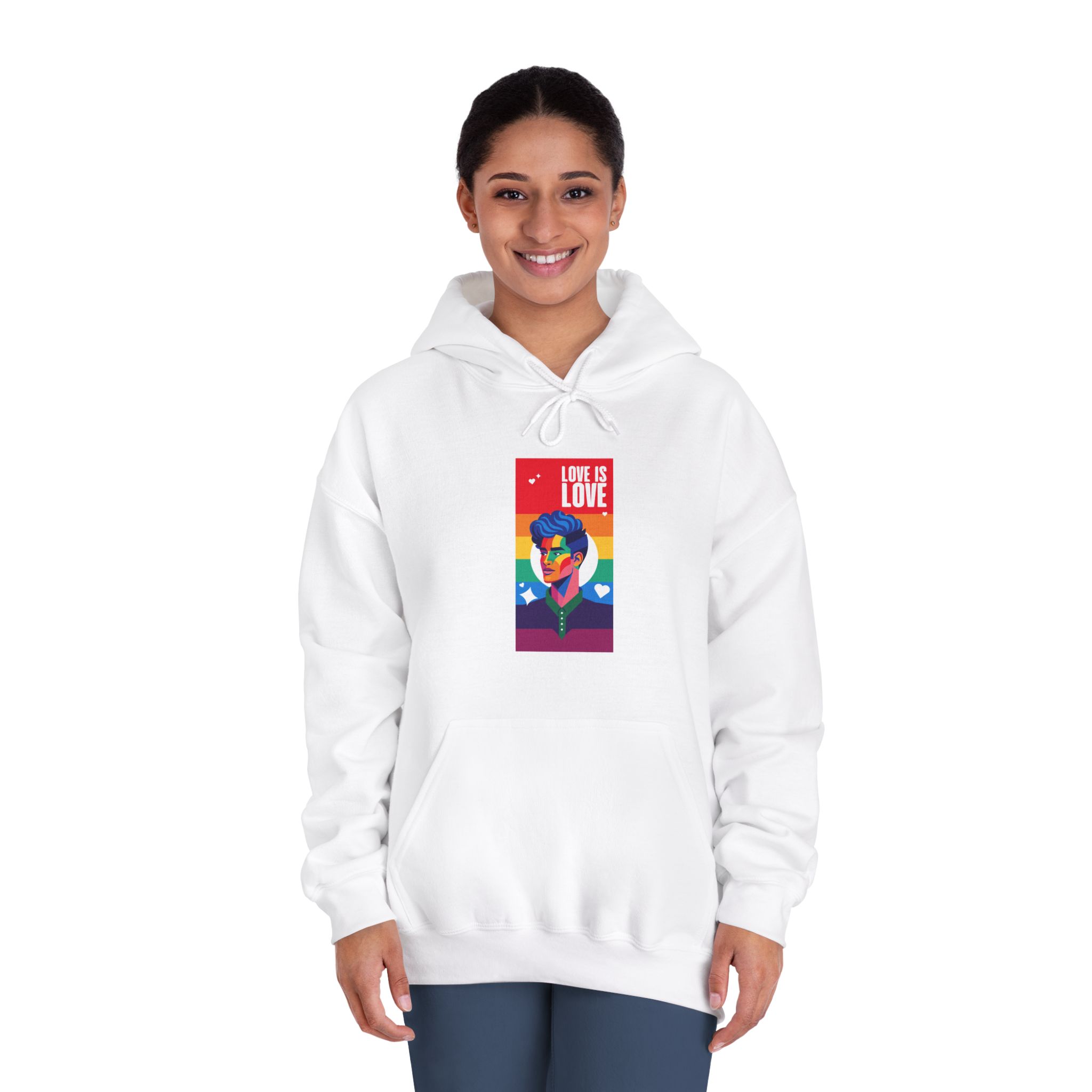 Poster Man With Rainbow Colored Face Rainbow Colored Background Unisex Dryblend Hooded Sweatshirt - Image 4