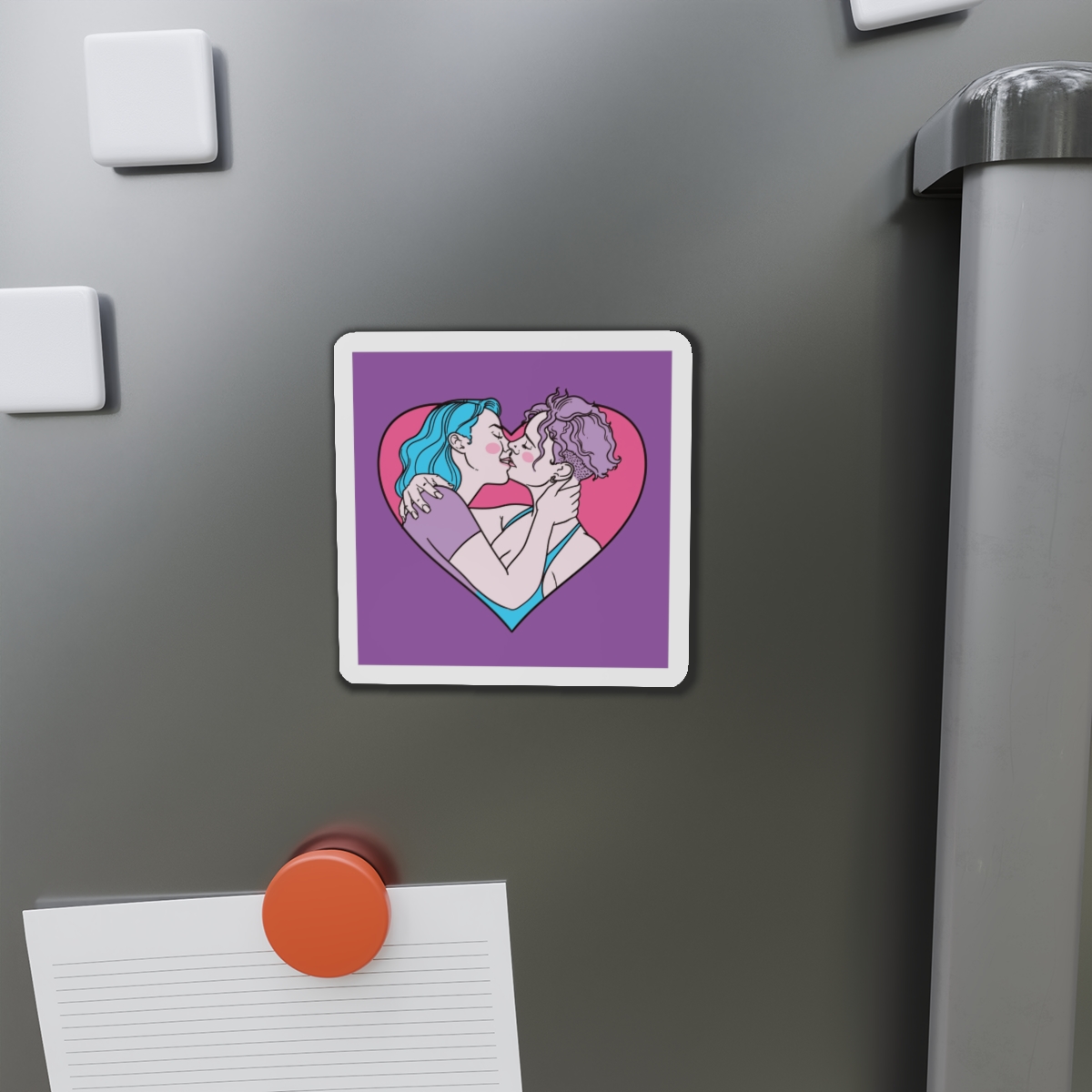 Hand Drawn Affectionate Lesbian Kiss Die Cut Magnets - Image 8