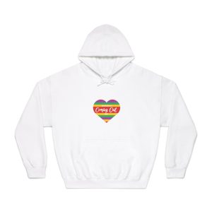 National Coming Out Day Rainbow Heart With Text Pride Lgbtq Unisex Dryblend Hooded Sweatshirt