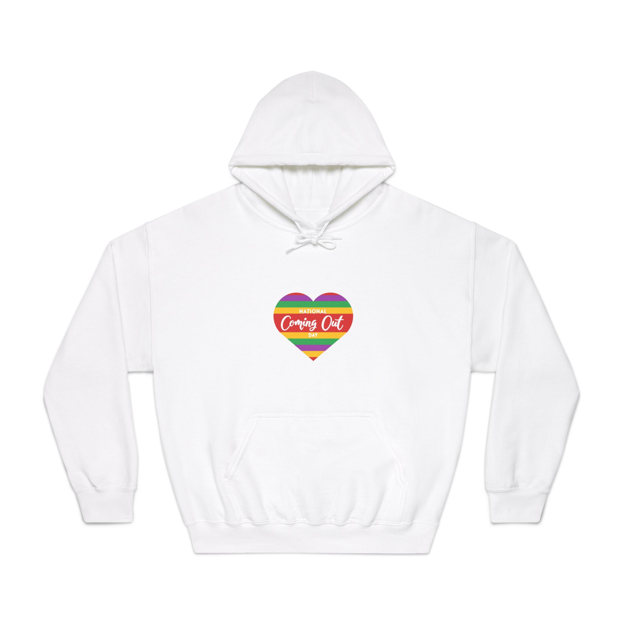 National Coming Out Day Rainbow Heart With Text Pride Lgbtq Unisex Dryblend Hooded Sweatshirt