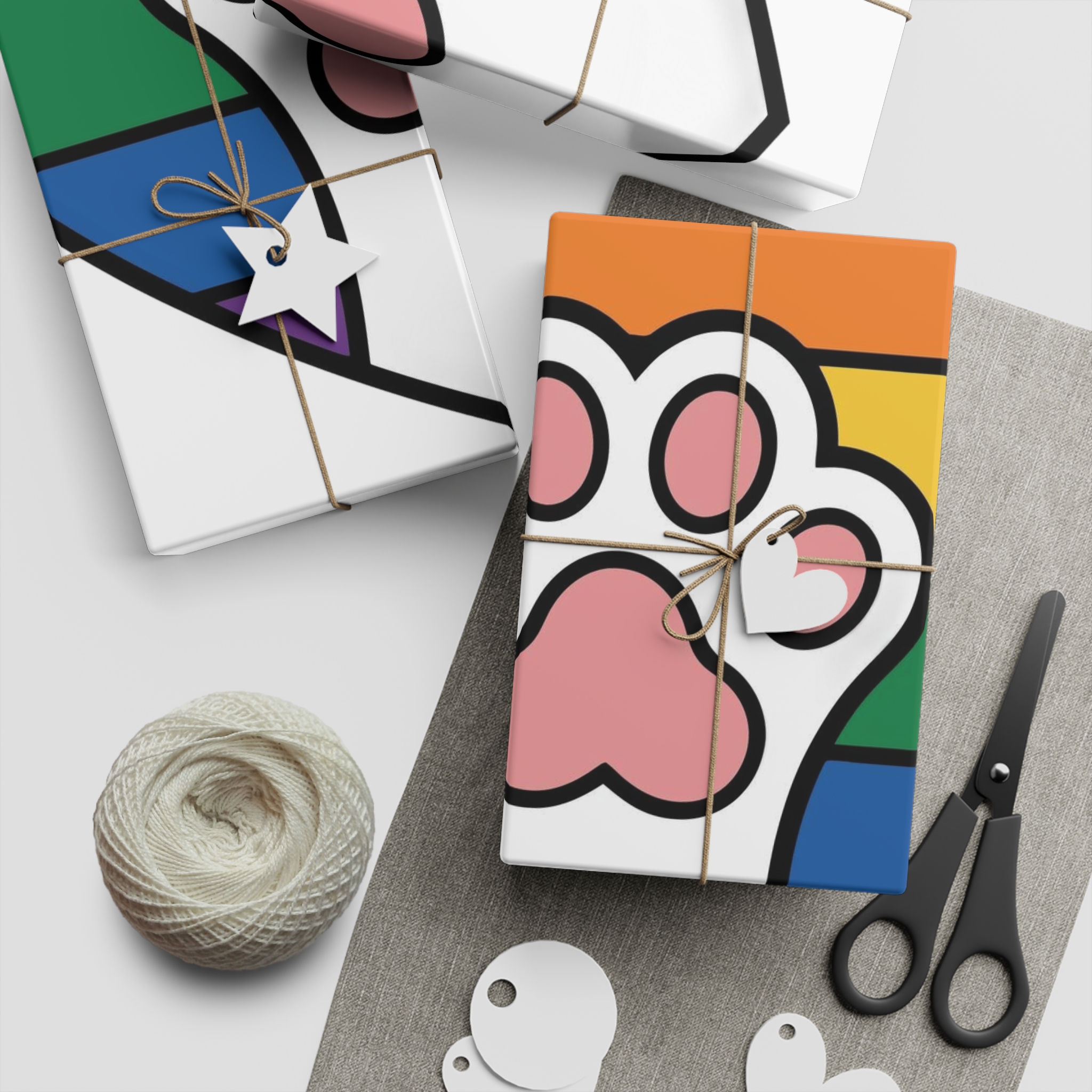 Rainbow Heart With Cute Cat Paw Pride Illustration Gift Wrapping Paper Sheets 1pc - Image 5