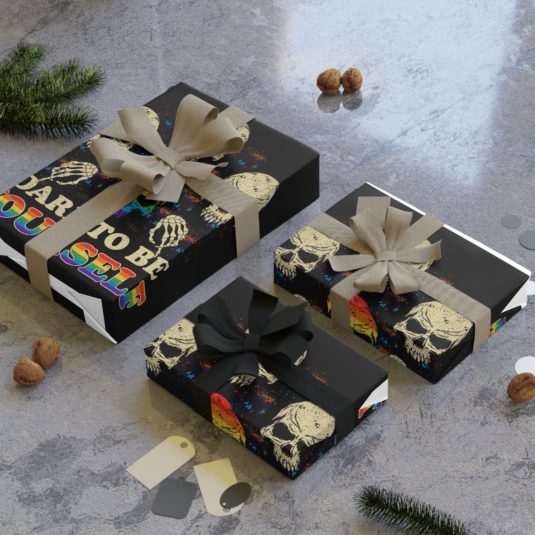 Skull Pride Rainbow Vintage Vector Premium T Shirt Gift Wrapping Paper Rolls 1pc - Image 4