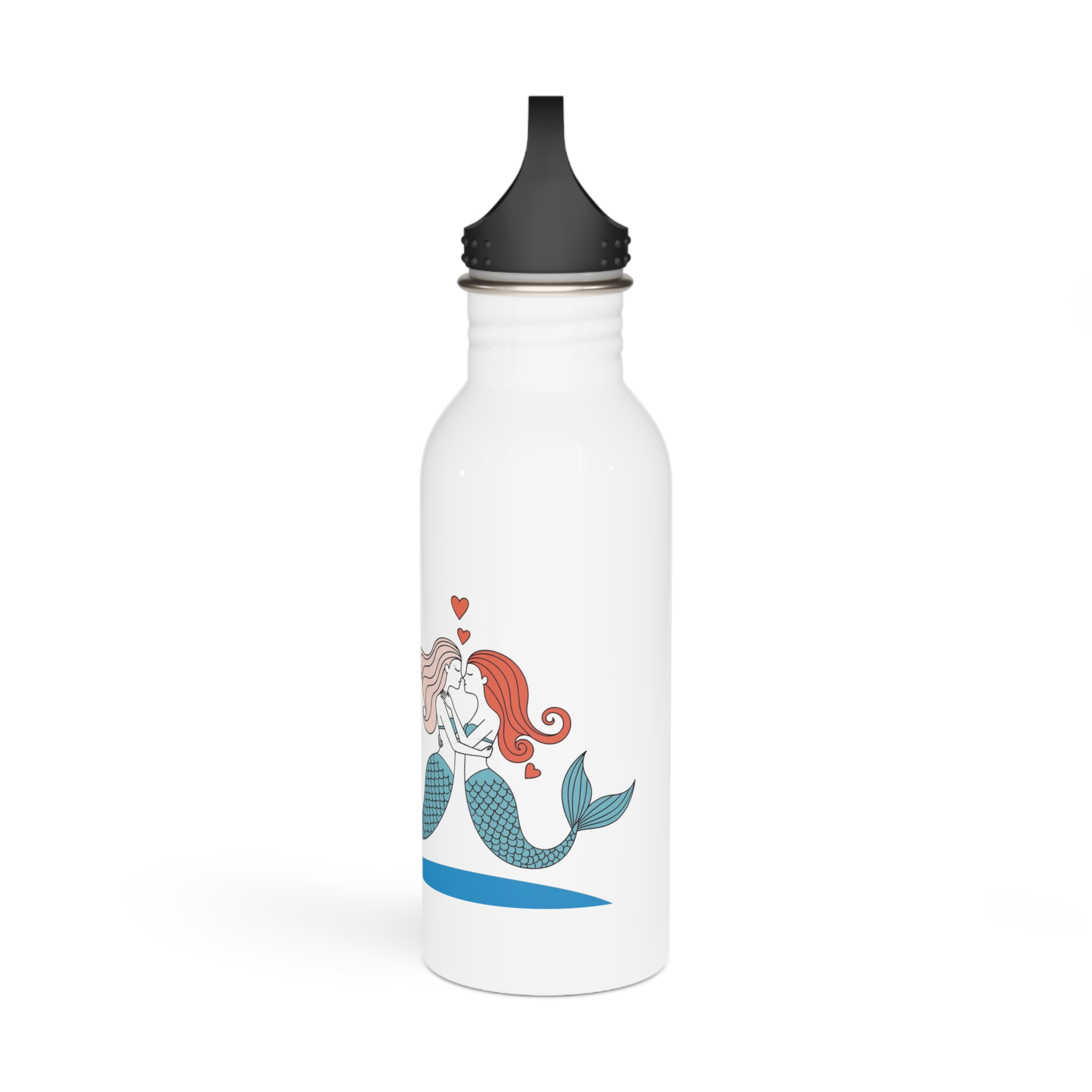 Two Mermaids Love With Hearts Their Heads Stainless Steel Water Bottle - Image 4