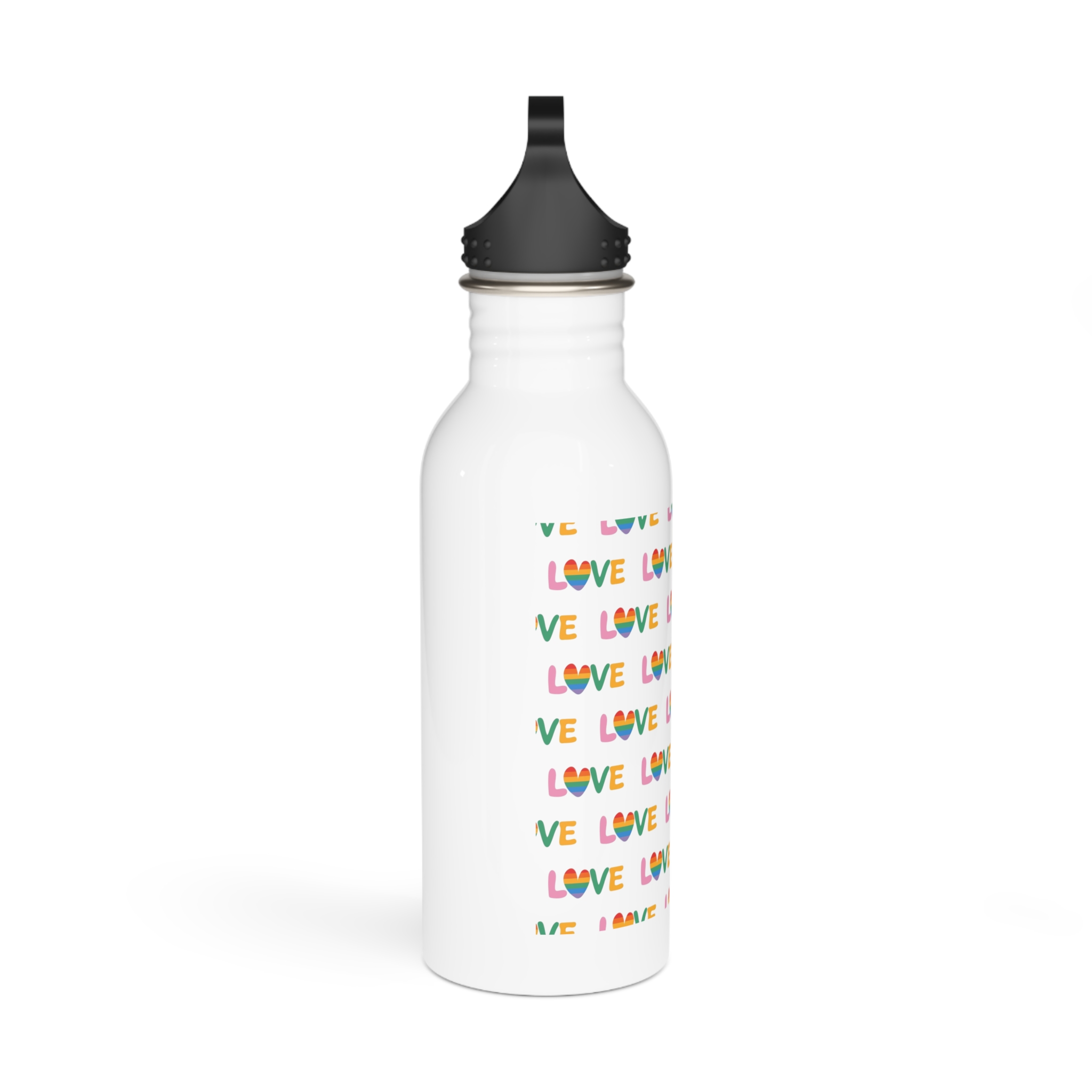 Rainbow Love Lettering Seamless Pattern Happy Pride Minimalistic Background With Simple Text Stainless Steel Water Bottle - Image 2