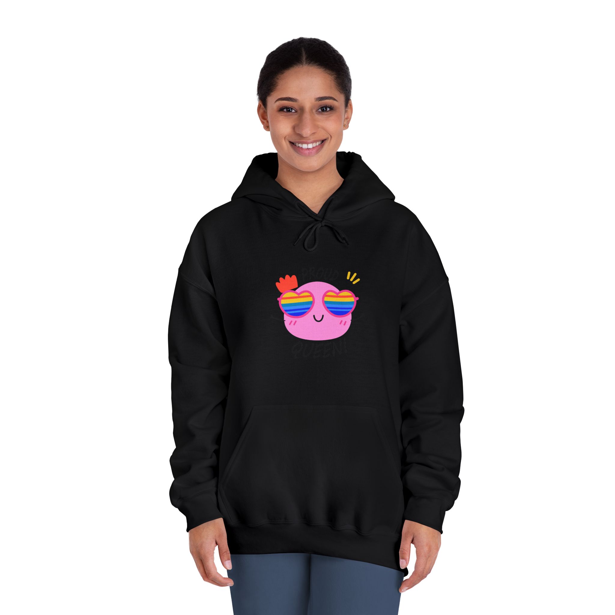 Pink Blob With Rainbow Heart Sunglasses Saying Proud Queen Flat Sticker Unisex Dryblend Hooded Sweatshirt - Image 12