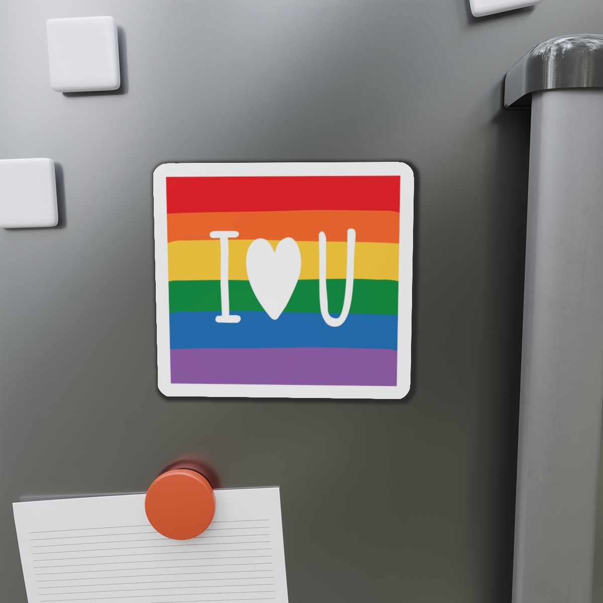 Vibrant Rainbow Flag With I Love You Heart Message Die Cut Magnets - Image 11