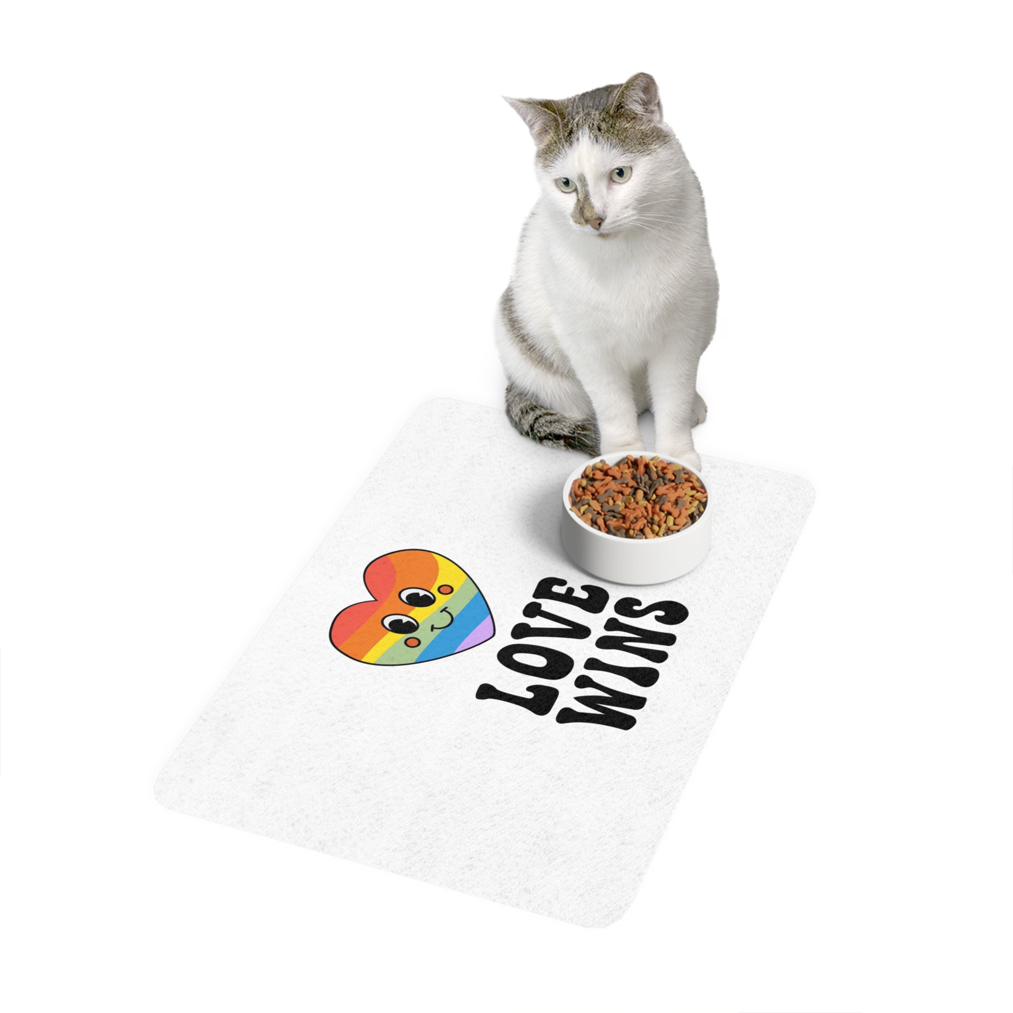 Vector Lgbt Groovy Love Wins Lettering Heart Pet Food Mat 12x18 - Image 3