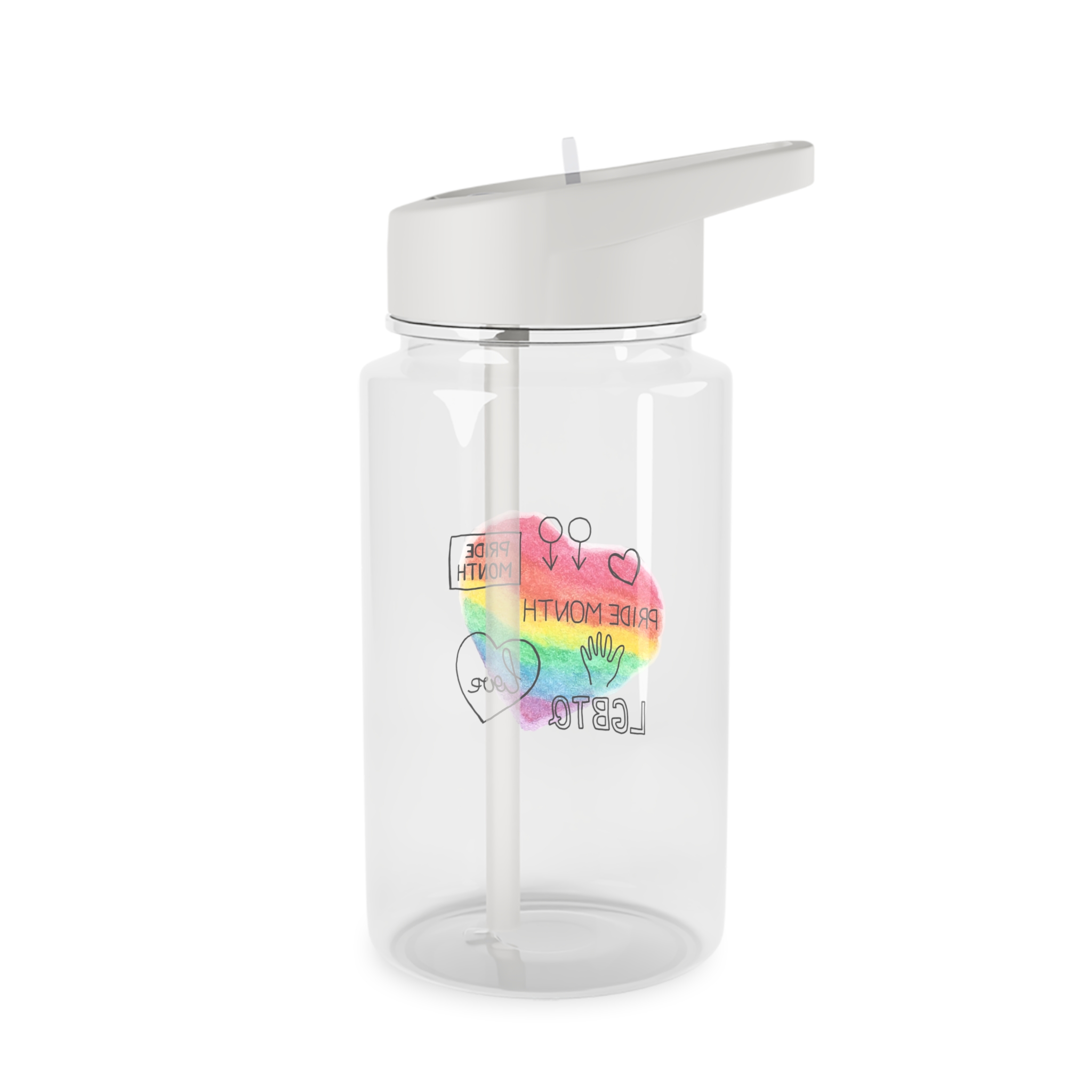 Lgbtq Hand Drawn Symbols Rainbow Coloured Heart Background Tritan Water Bottle - Image 2