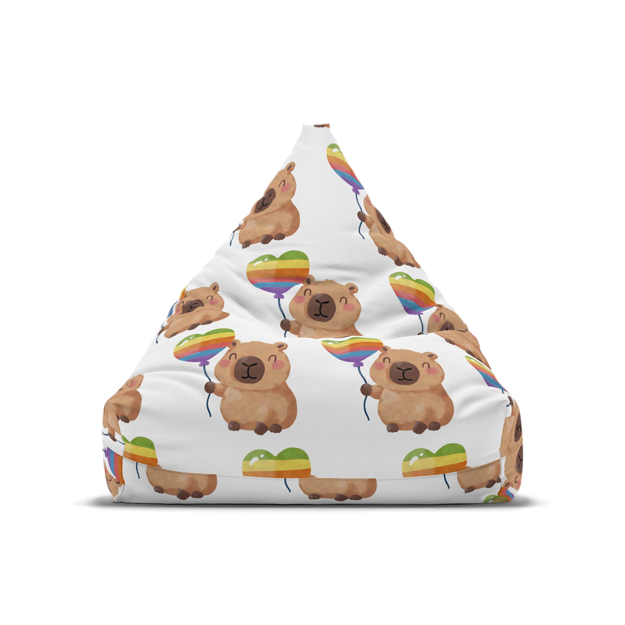 Capybara Holding Rainbow Heart Balloon Illustration Bean Bag Chair Cover - Image 5