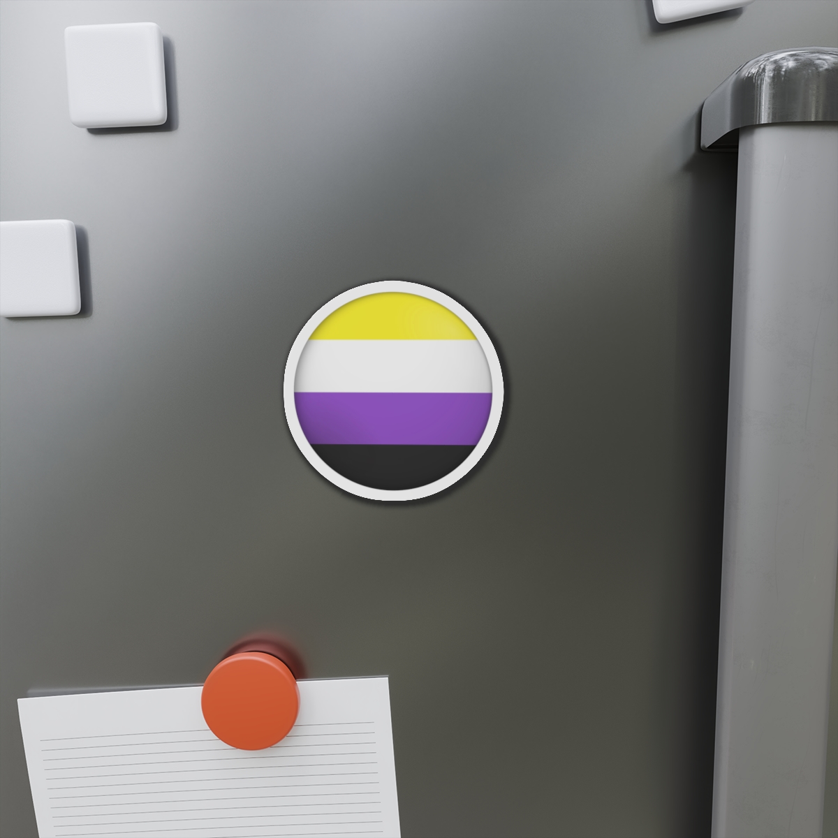 Flag Nonbinary Lgbtq Glossy Circular Flag Button Appearance 3d Icon Design With Depth Die Cut Magnets - Image 5