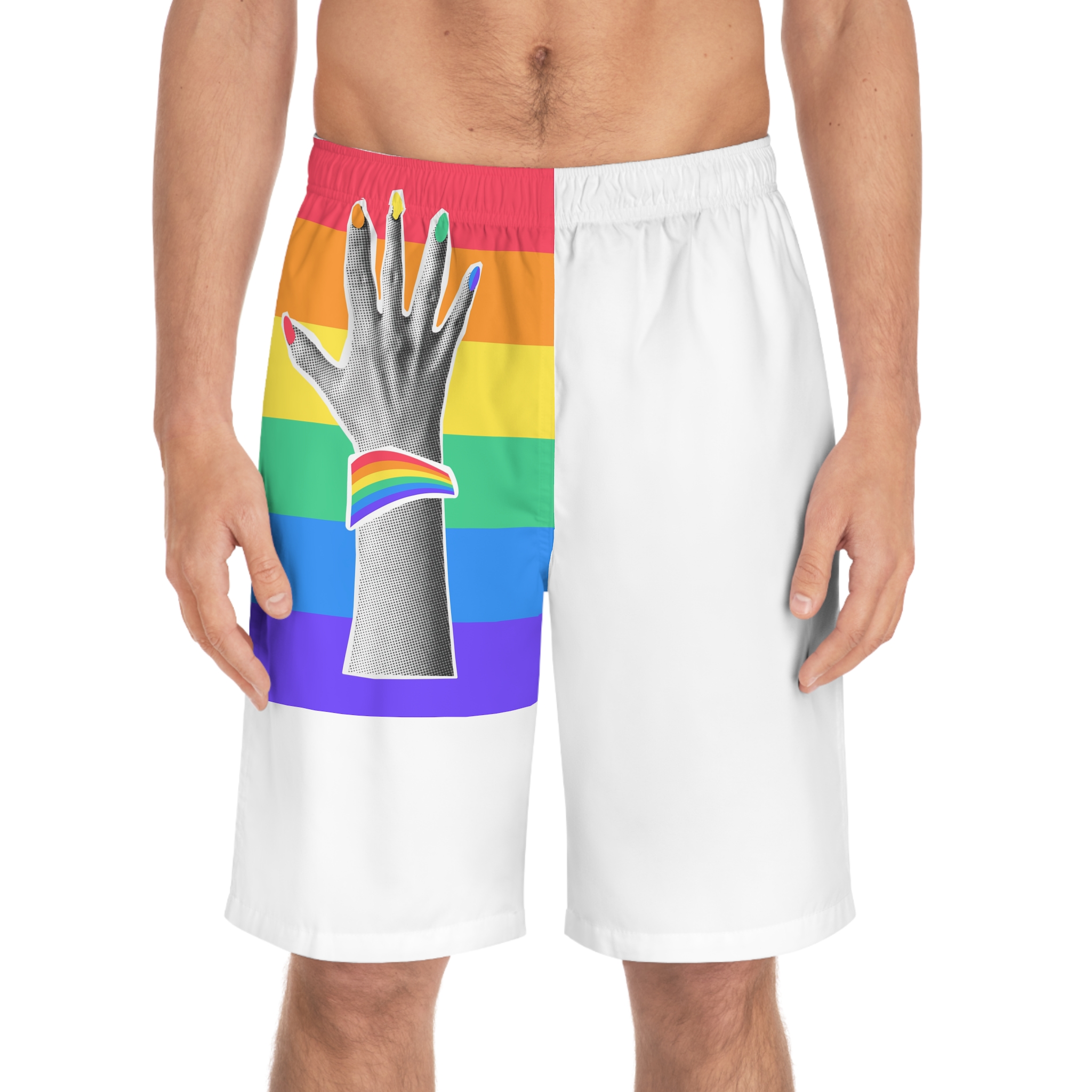 Unity Diversity Halftone Lgbtq Hand Concept Mens Board Shorts Aop - Image 3