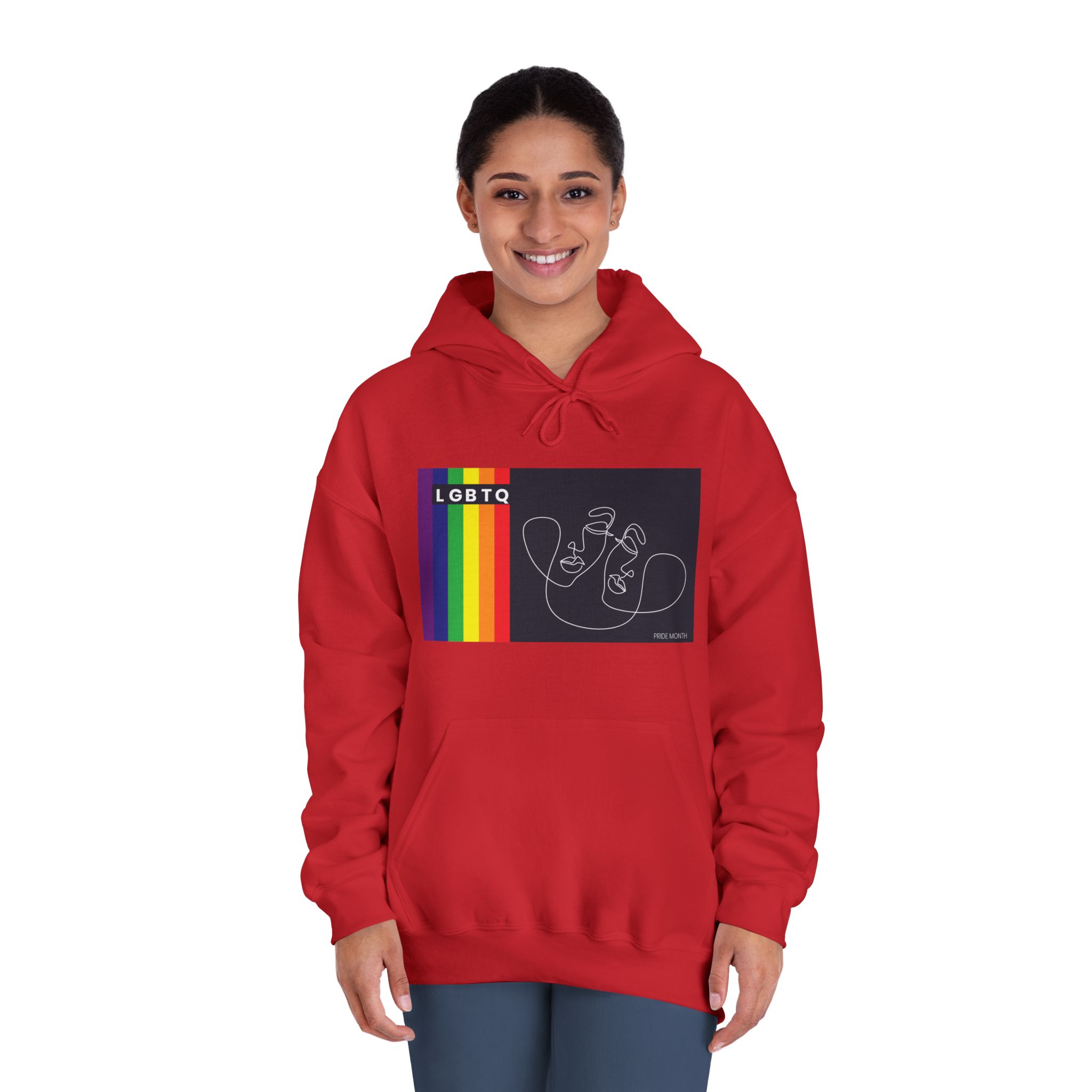 Lgbtq Pride Month Color Flag Dark Background With Female Couple Line Are Vector Illustration Unisex Dryblend Hooded Sweatshirt - Image 36