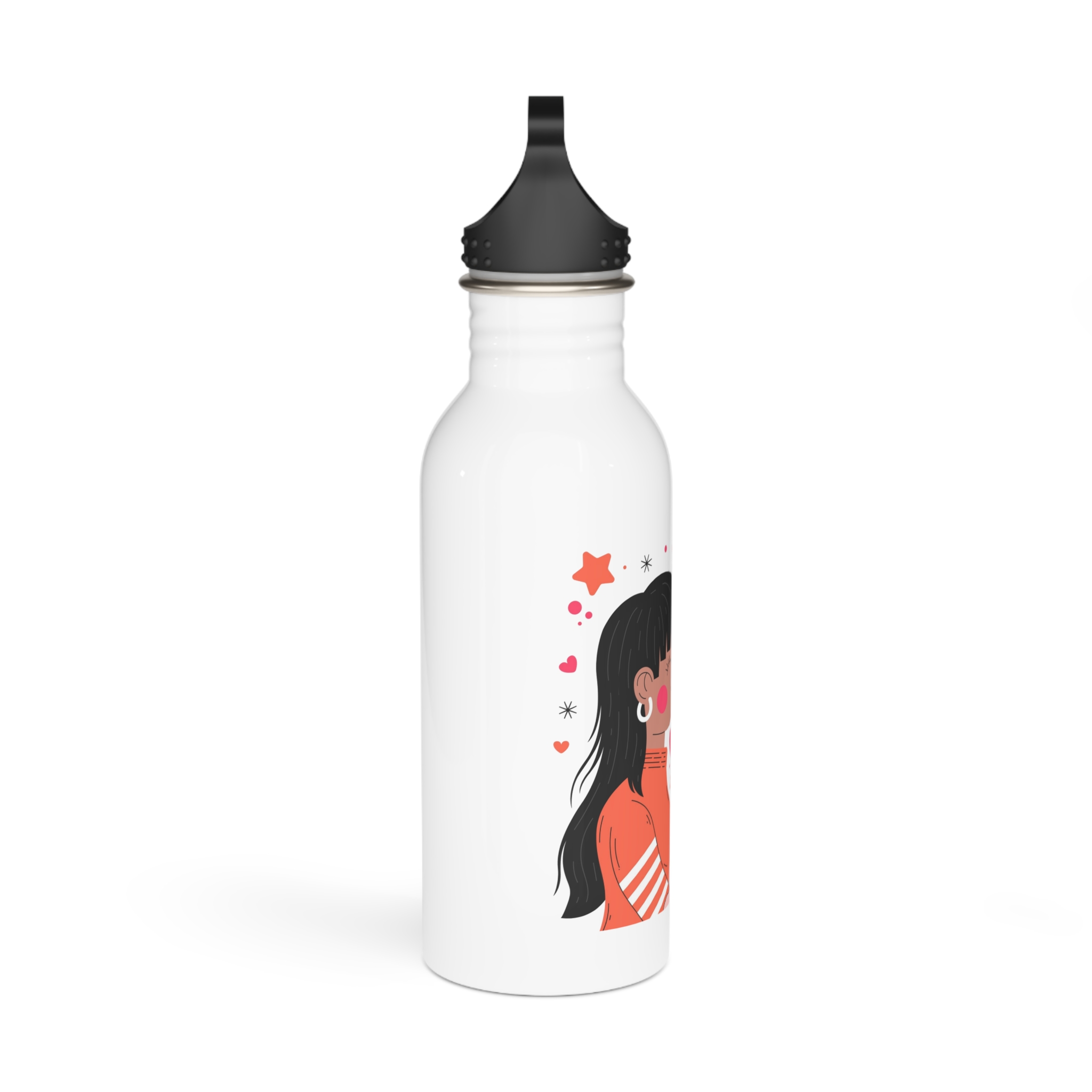 Flat Design Lesbian Couple Kiss Illustration (1) Stainless Steel Water Bottle - Image 2