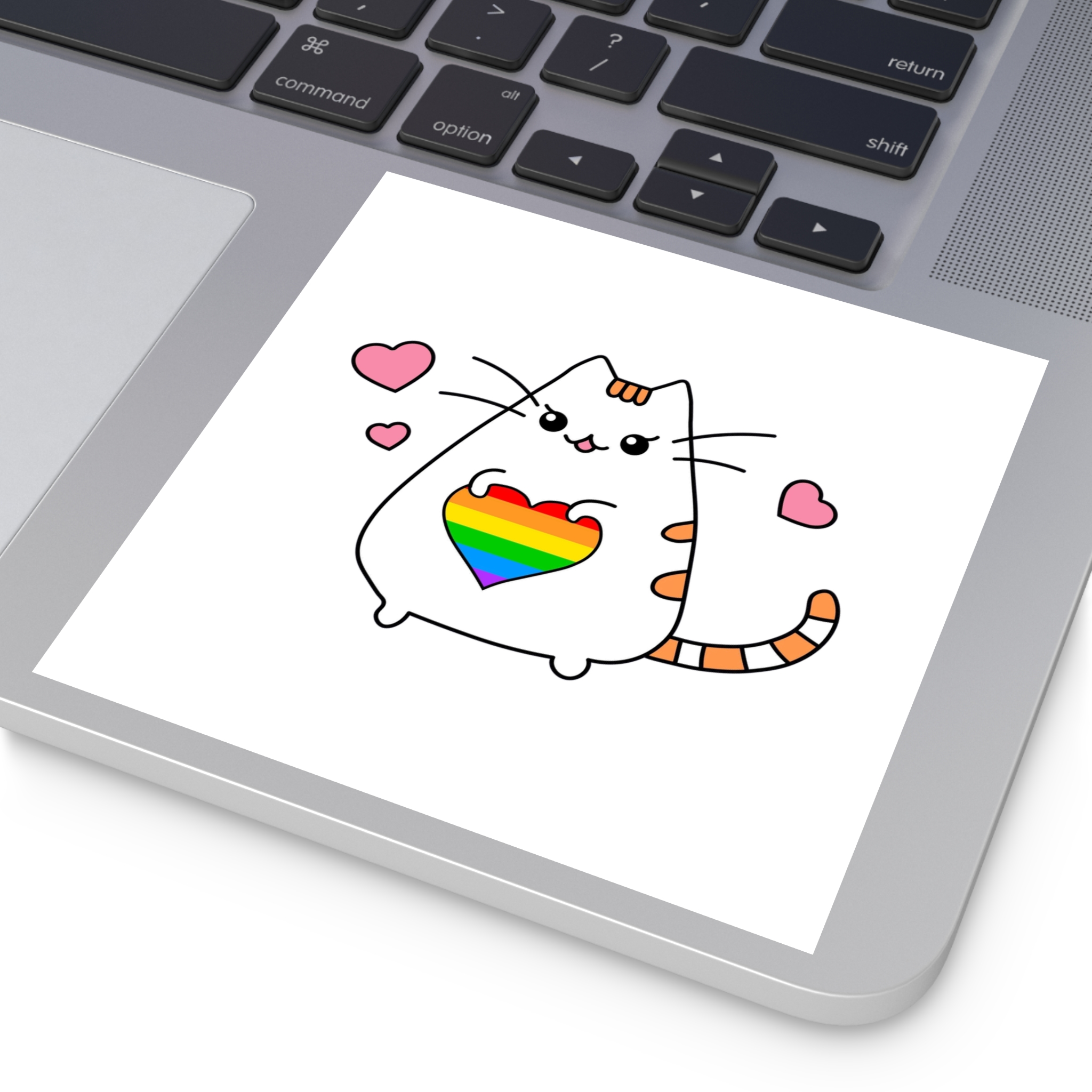 Kawaii Cat With Rainbow Heart Laminate Stickers Square - Image 47