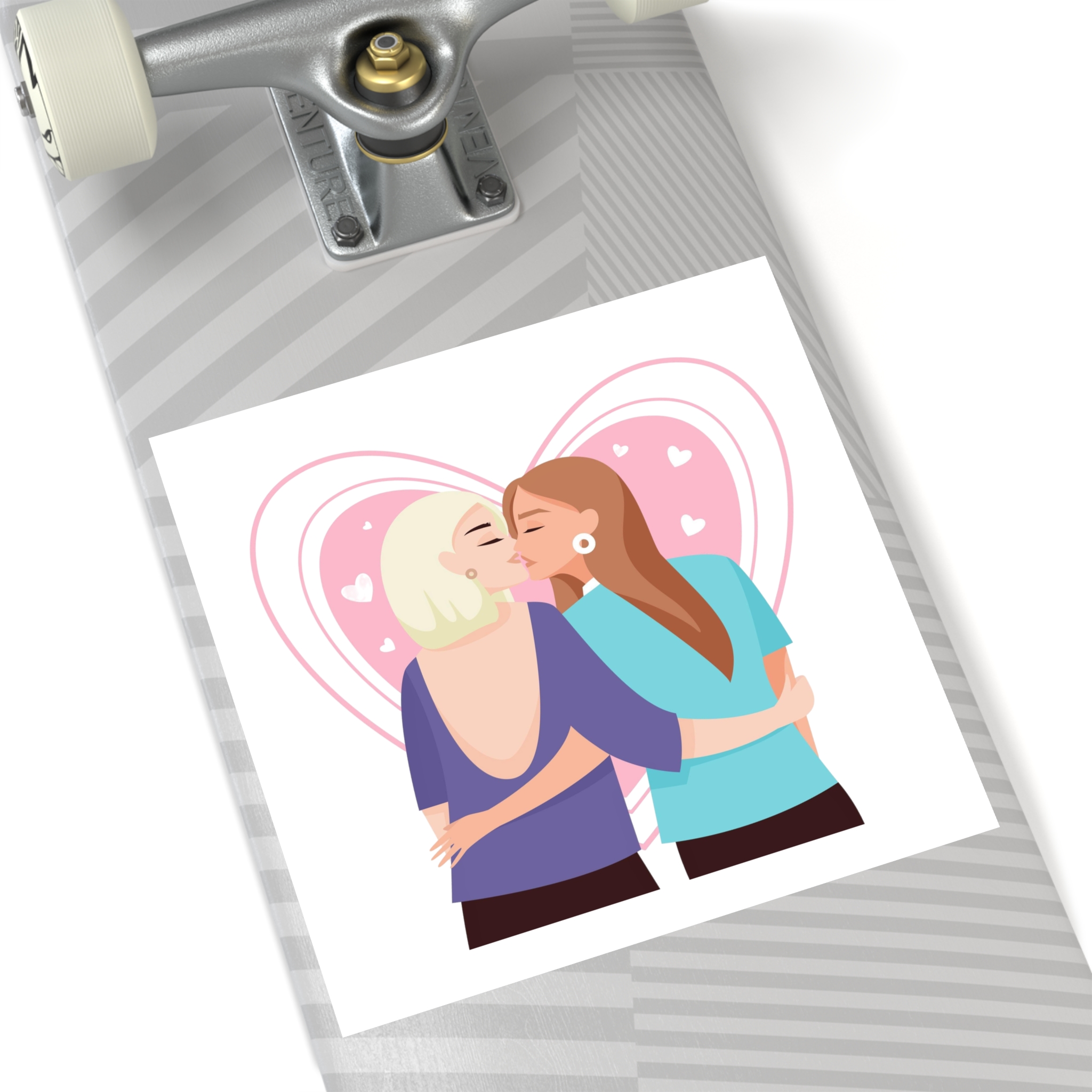 Lesbian Couple Kiss Flat Design Style Laminate Stickers Square - Image 64