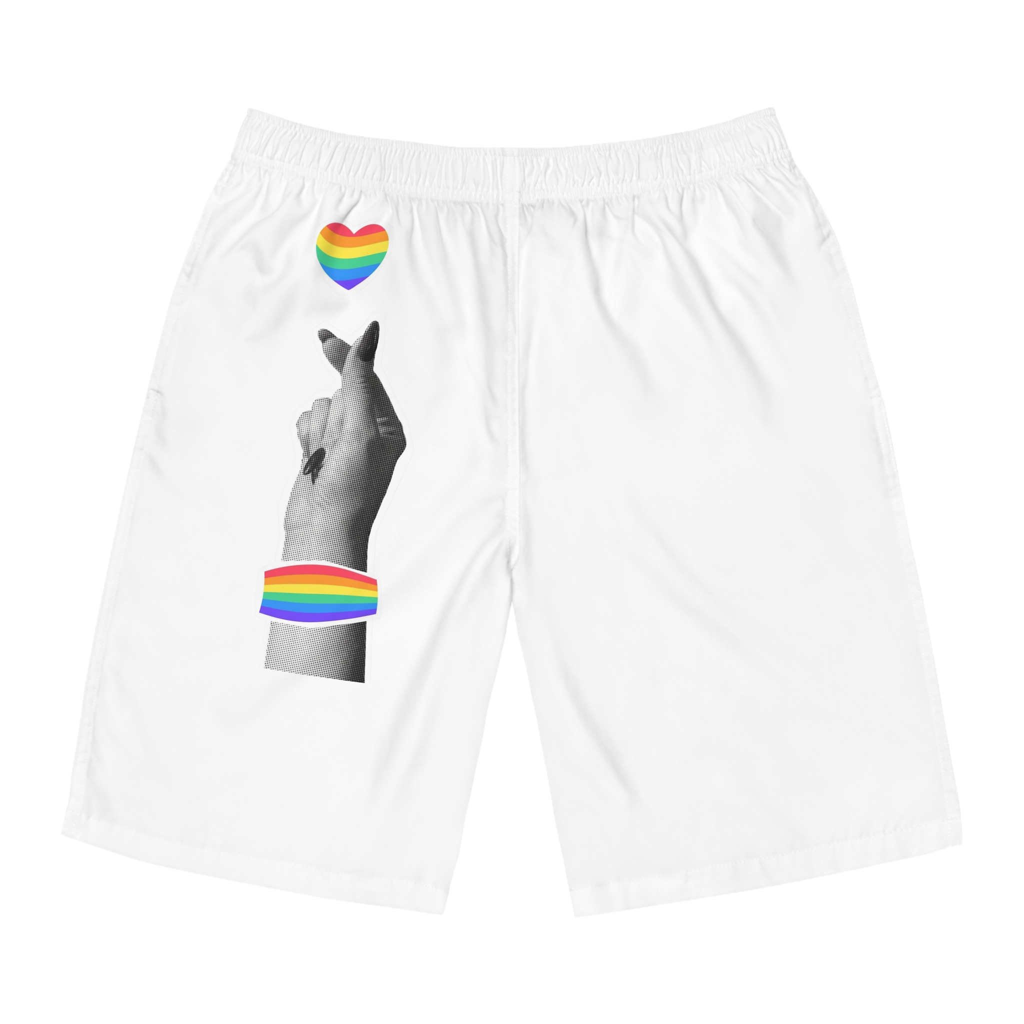 Pride Month Card Lgbtq Trendy Retro Collage Halftone Hands Vector Illustration Poster Banner Mens Board Shorts Aop