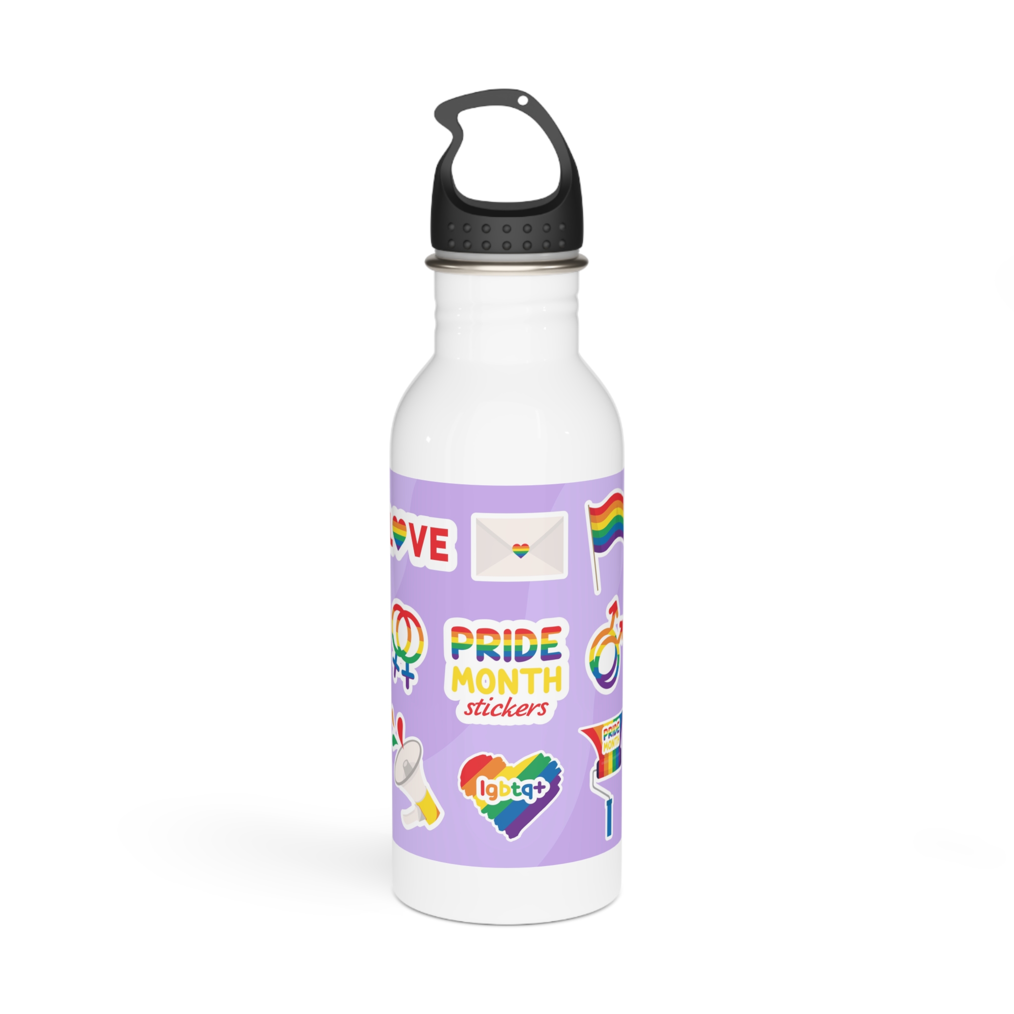 Pride Month Stickers Lgbtq Rainbow Flag Cute Flat Illustrations Stainless Steel Water Bottle