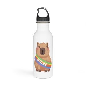 Cute Capybara With Rainbow Pride Sash Illustration Stainless Steel Water Bottle