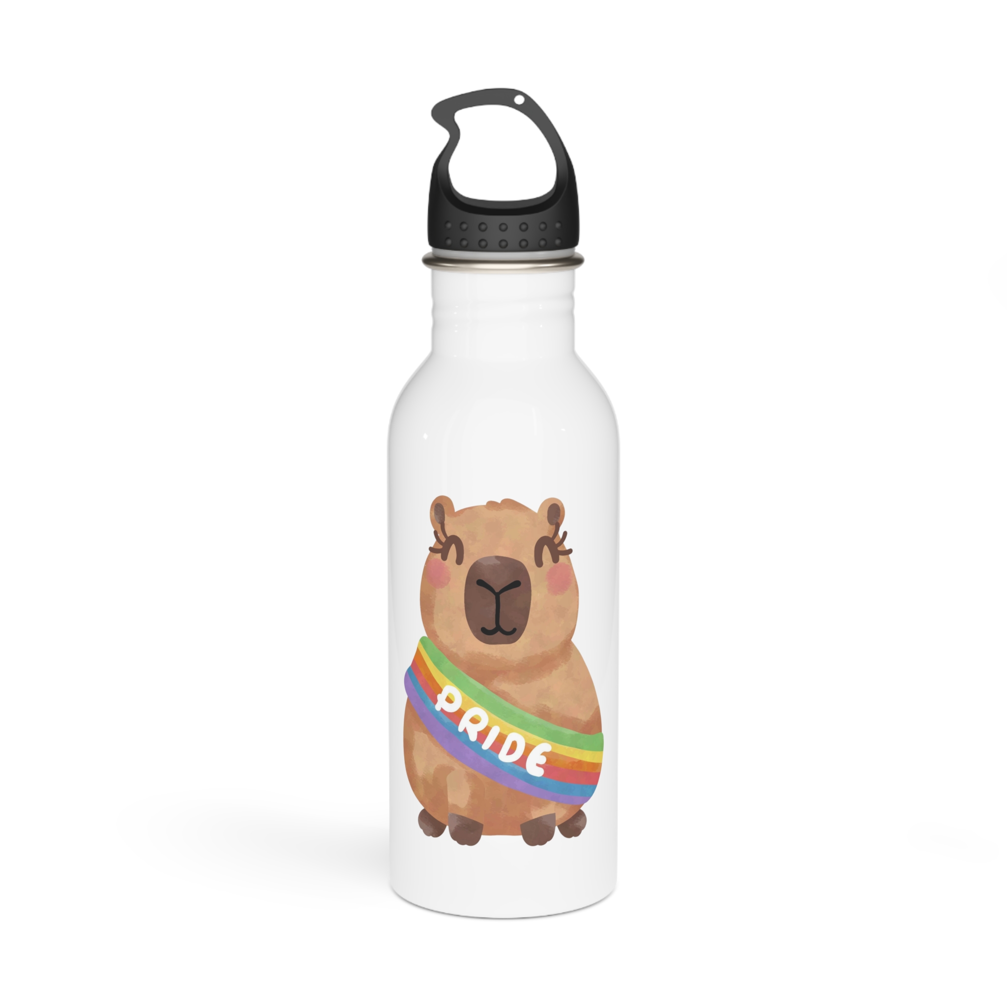 Cute Capybara With Rainbow Pride Sash Illustration Stainless Steel Water Bottle